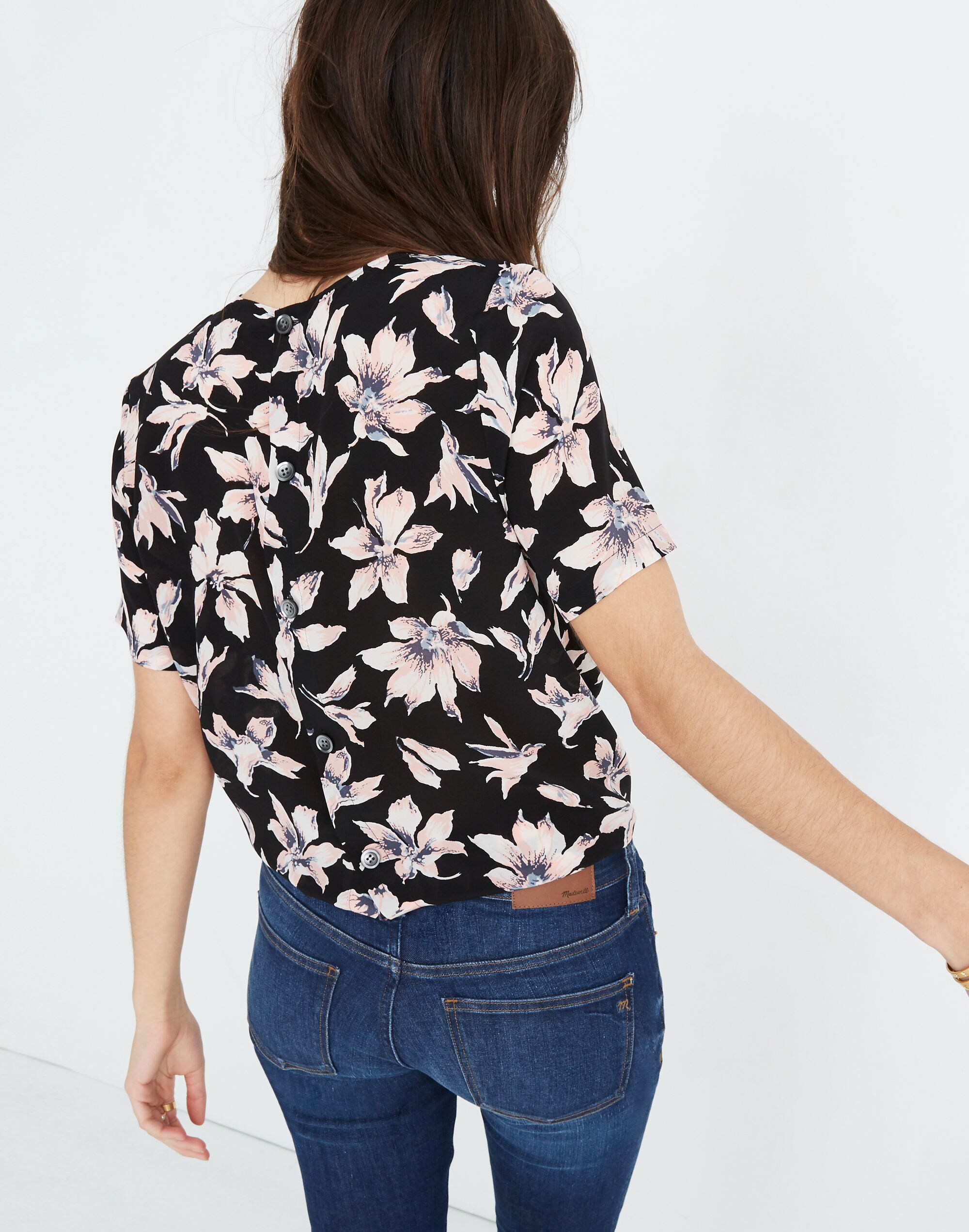 Silk Button-Back Tie Tee Winter Orchid | Madewell