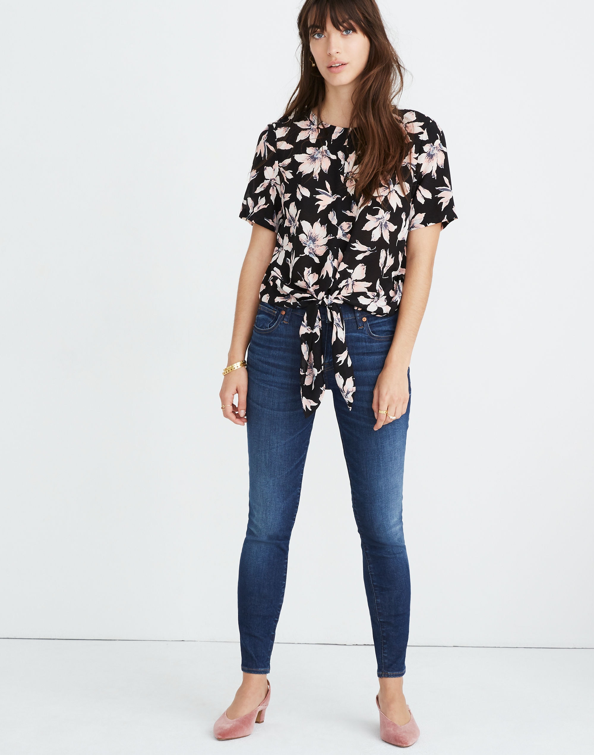 Silk Button-Back Tie Tee Winter Orchid | Madewell