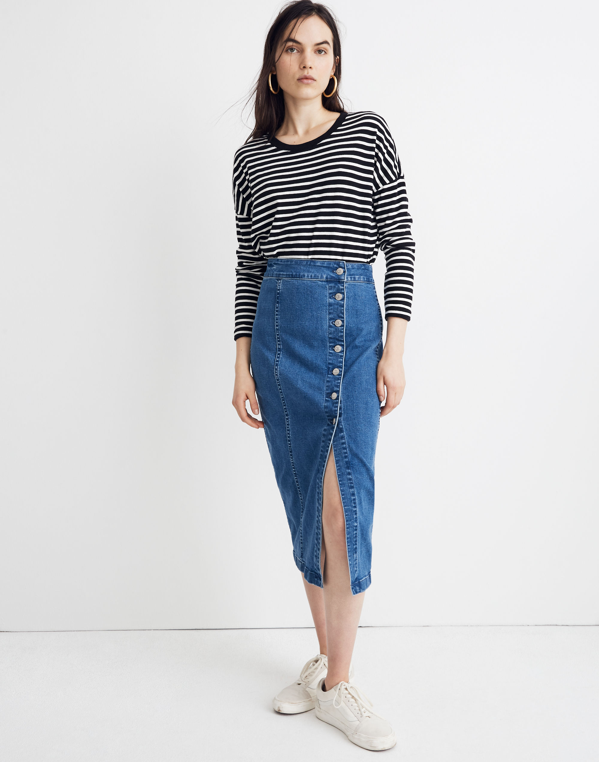 Stretch Denim Side-Button Midi Skirt | Madewell