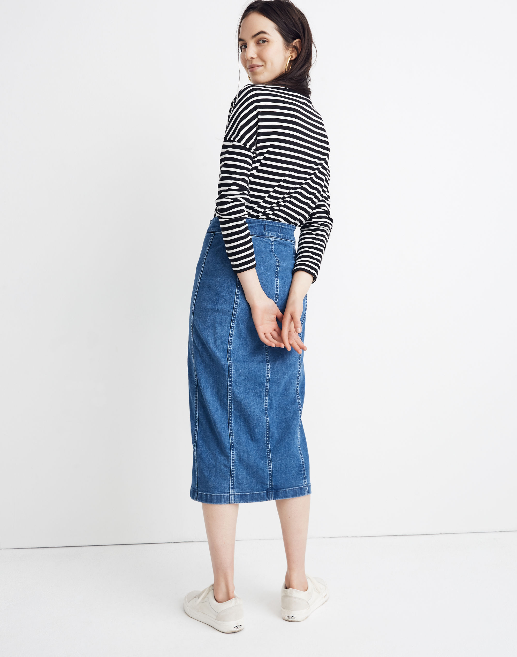 Stretch Denim Side-Button Midi Skirt | Madewell