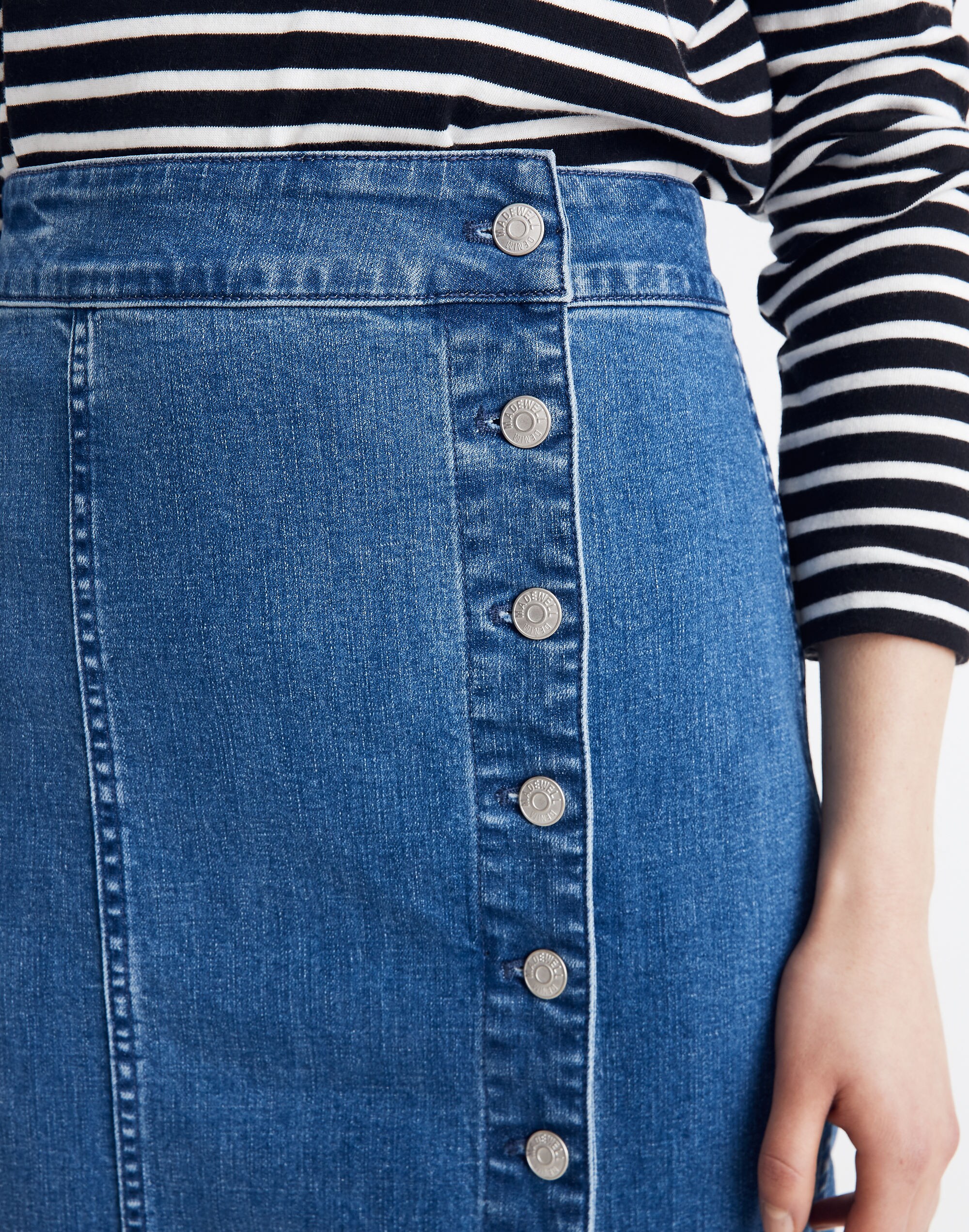 Stretch Denim Side-Button Midi Skirt | Madewell