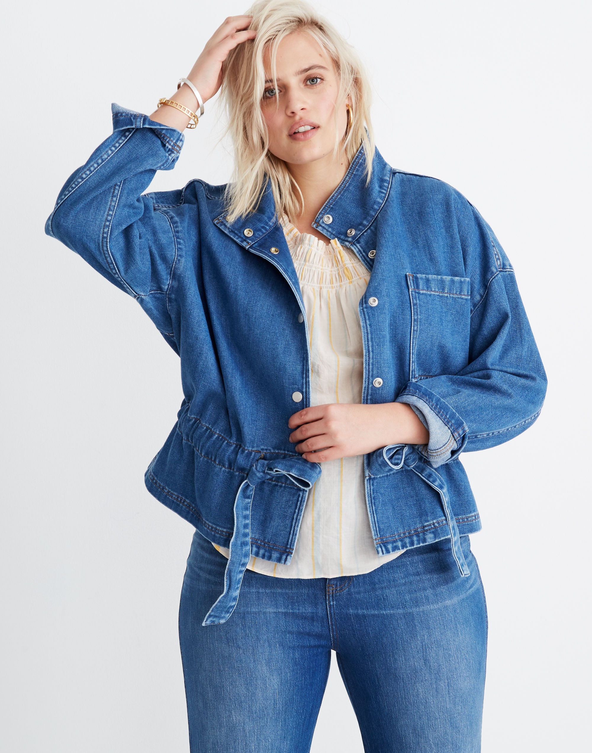 Denim military jacket outlet womens