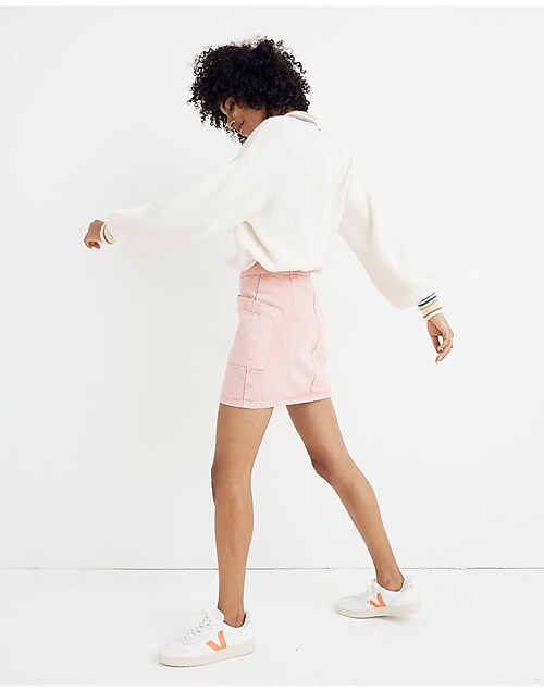 Rigid Denim High-Waist Straight Mini Skirt: Garment-Dyed Patch
