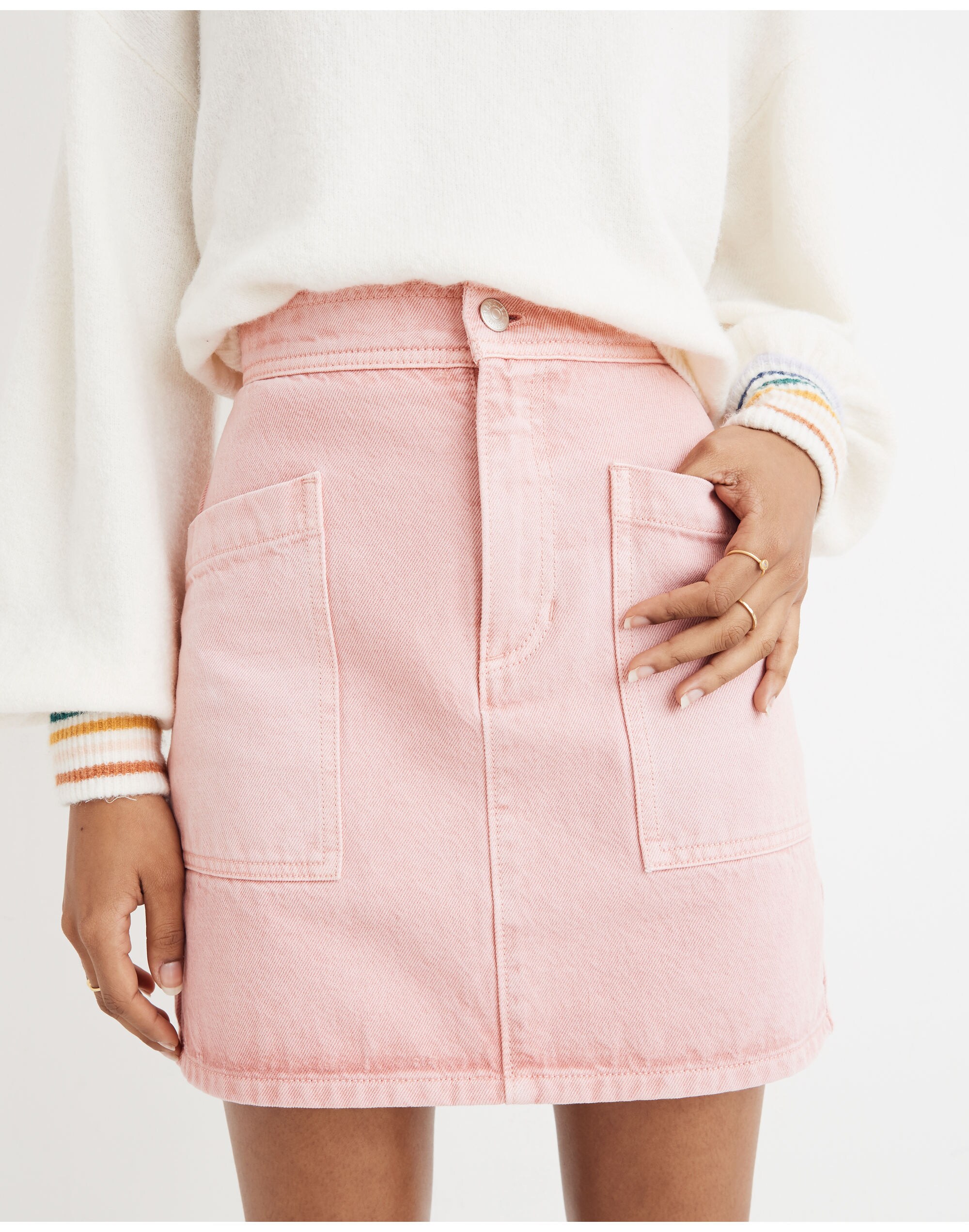 Rigid Denim High-Waist Straight Mini Skirt: Garment-Dyed Patch Pocket Edition | Madewell