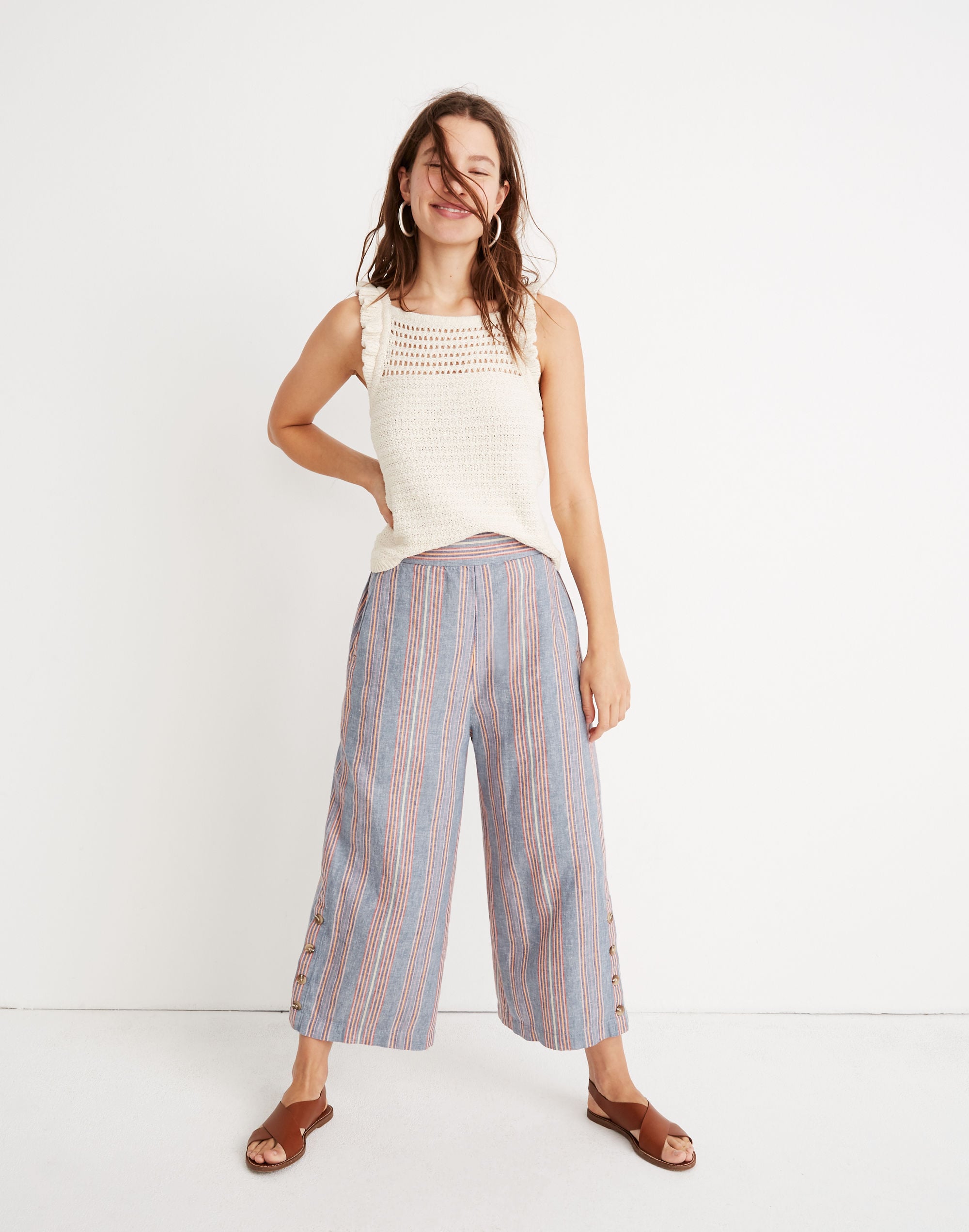 Indigo Smocked Huston Pull-On Crop Pants