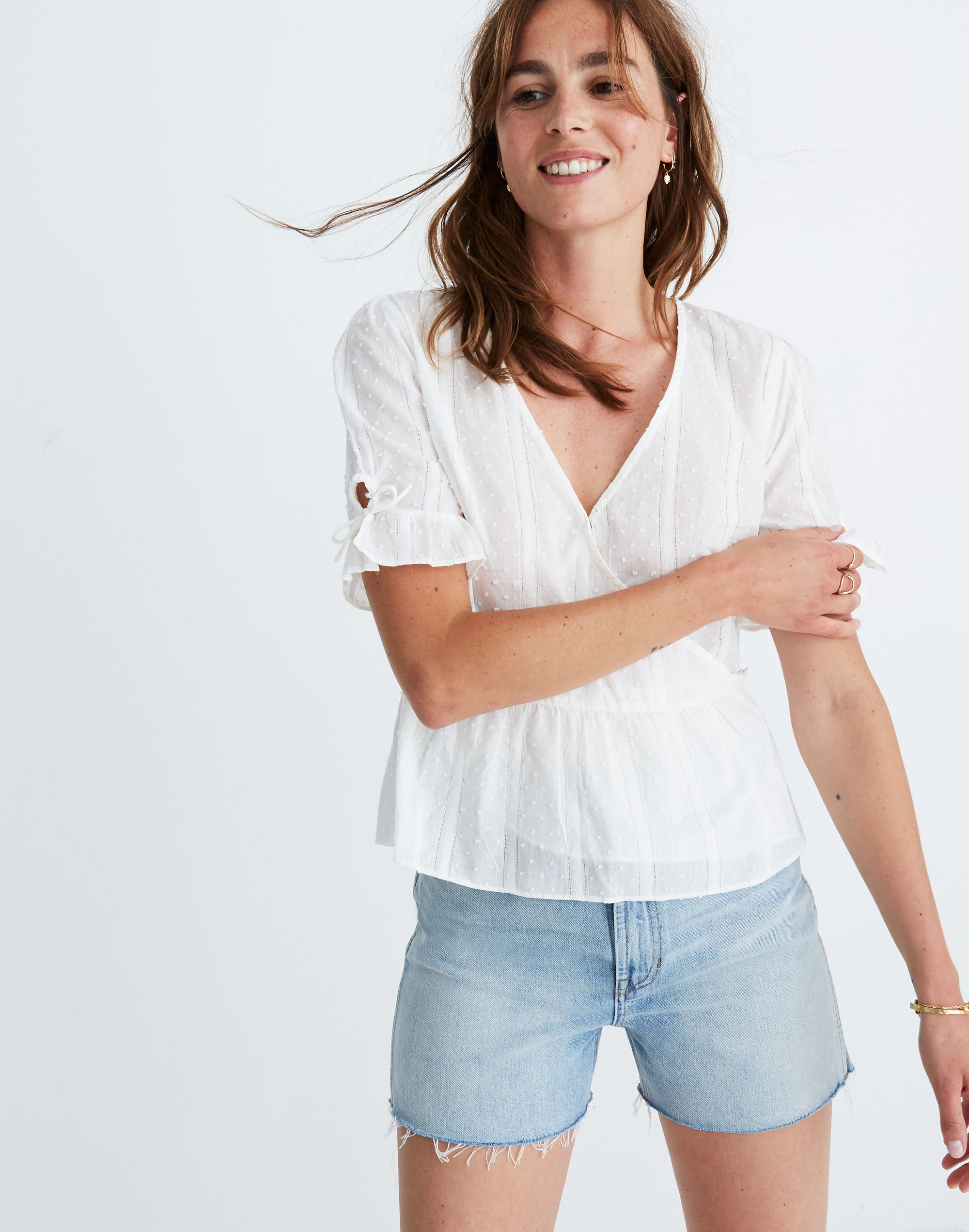 Tie-Sleeve Wrap Top Swiss Dot | Madewell