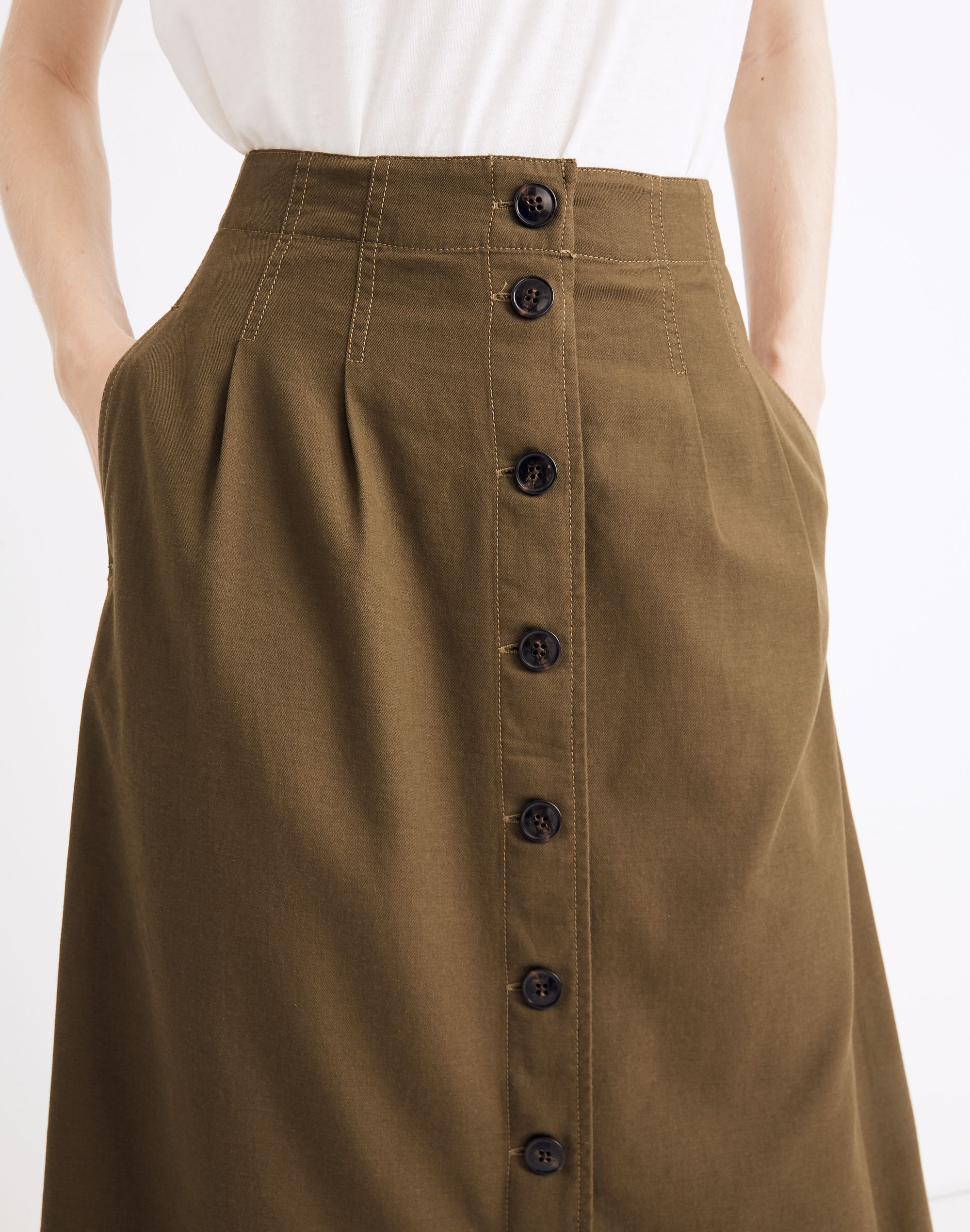 Button Waist Mikado Midi Skirt - Ready-to-Wear 1ABCDG