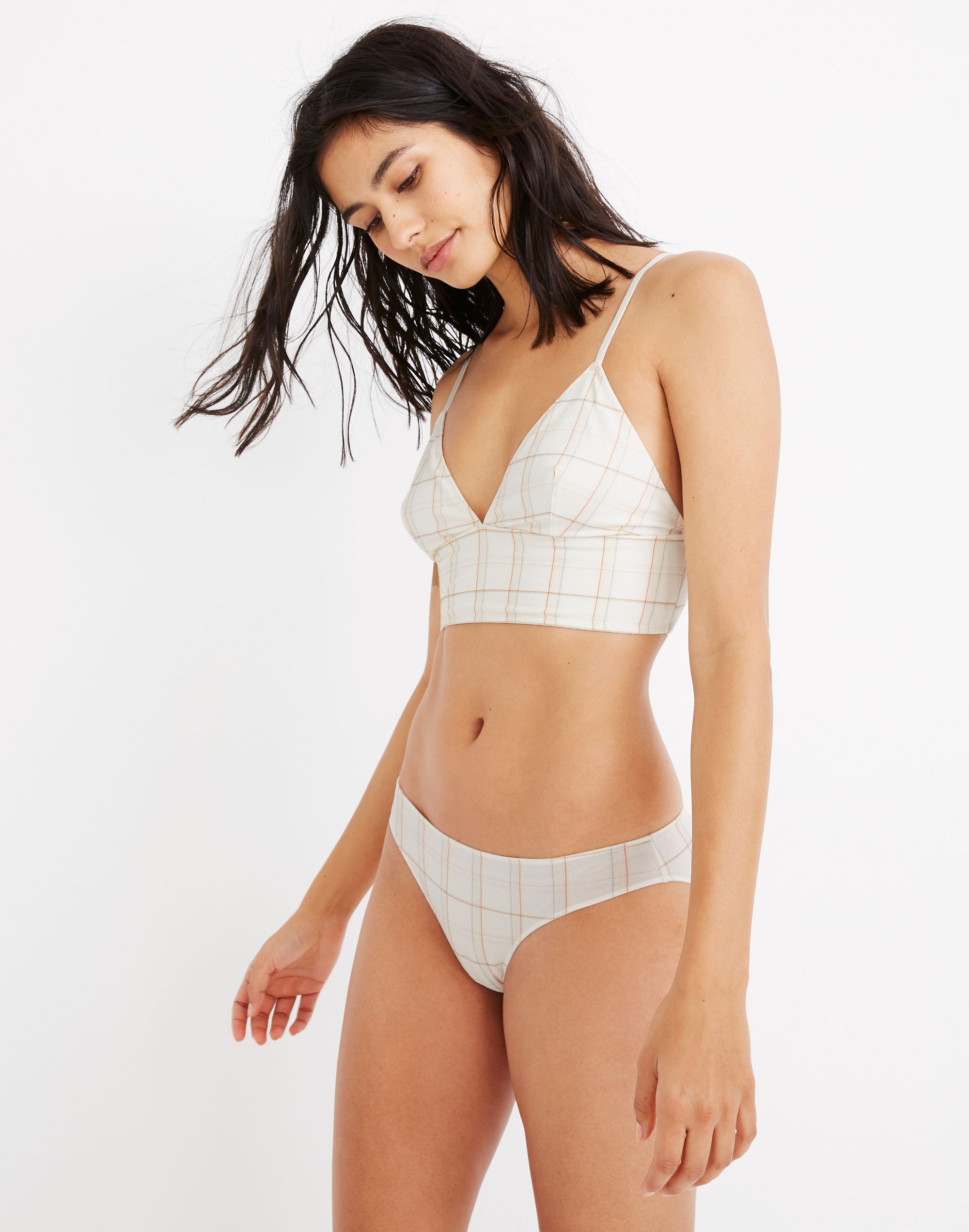 Cotton-Modal® Kealy Longline Bralette Rainbow Plaid | Madewell