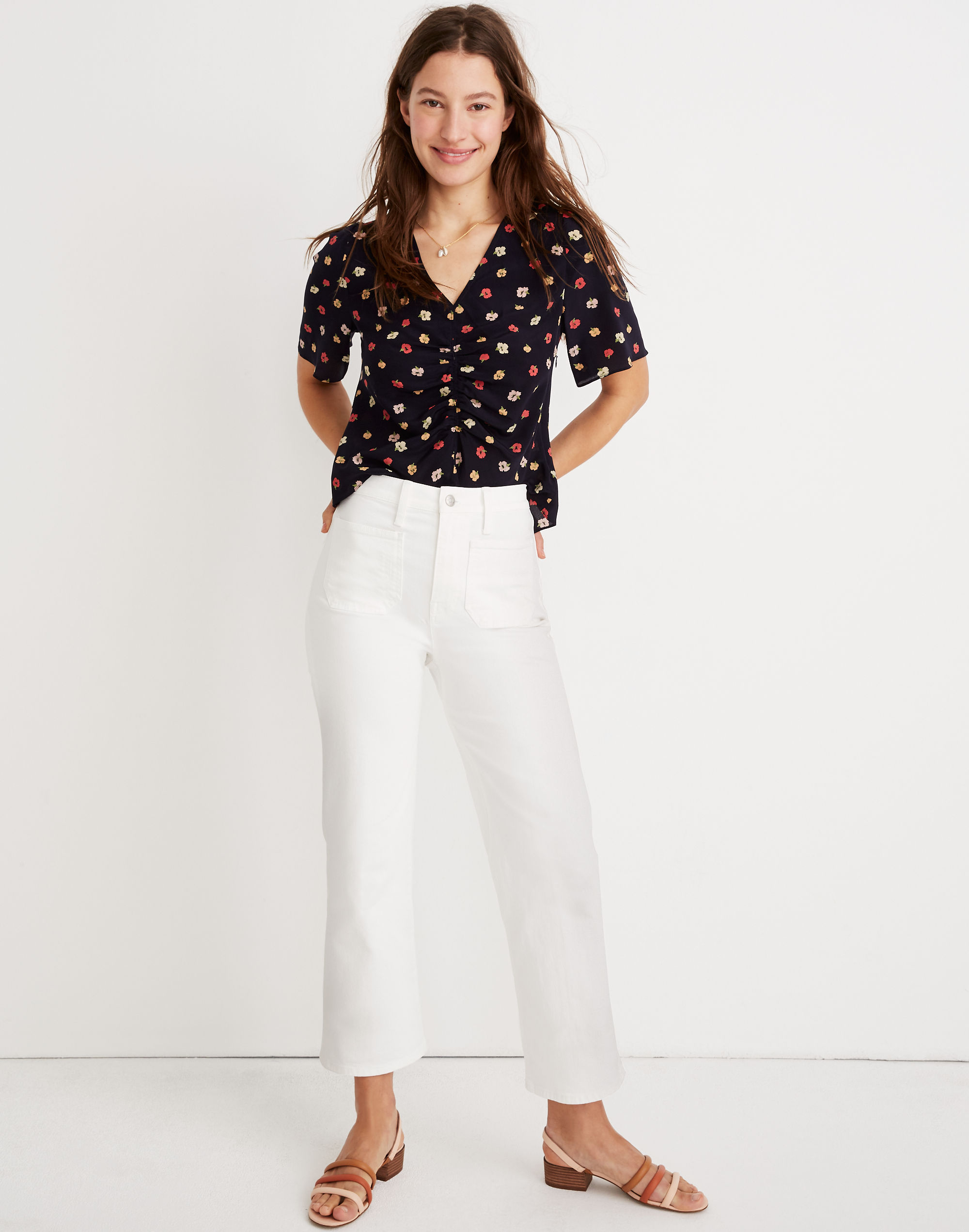 Slim Wide-Leg Jeans in Tile White: Patch Pocket Edition