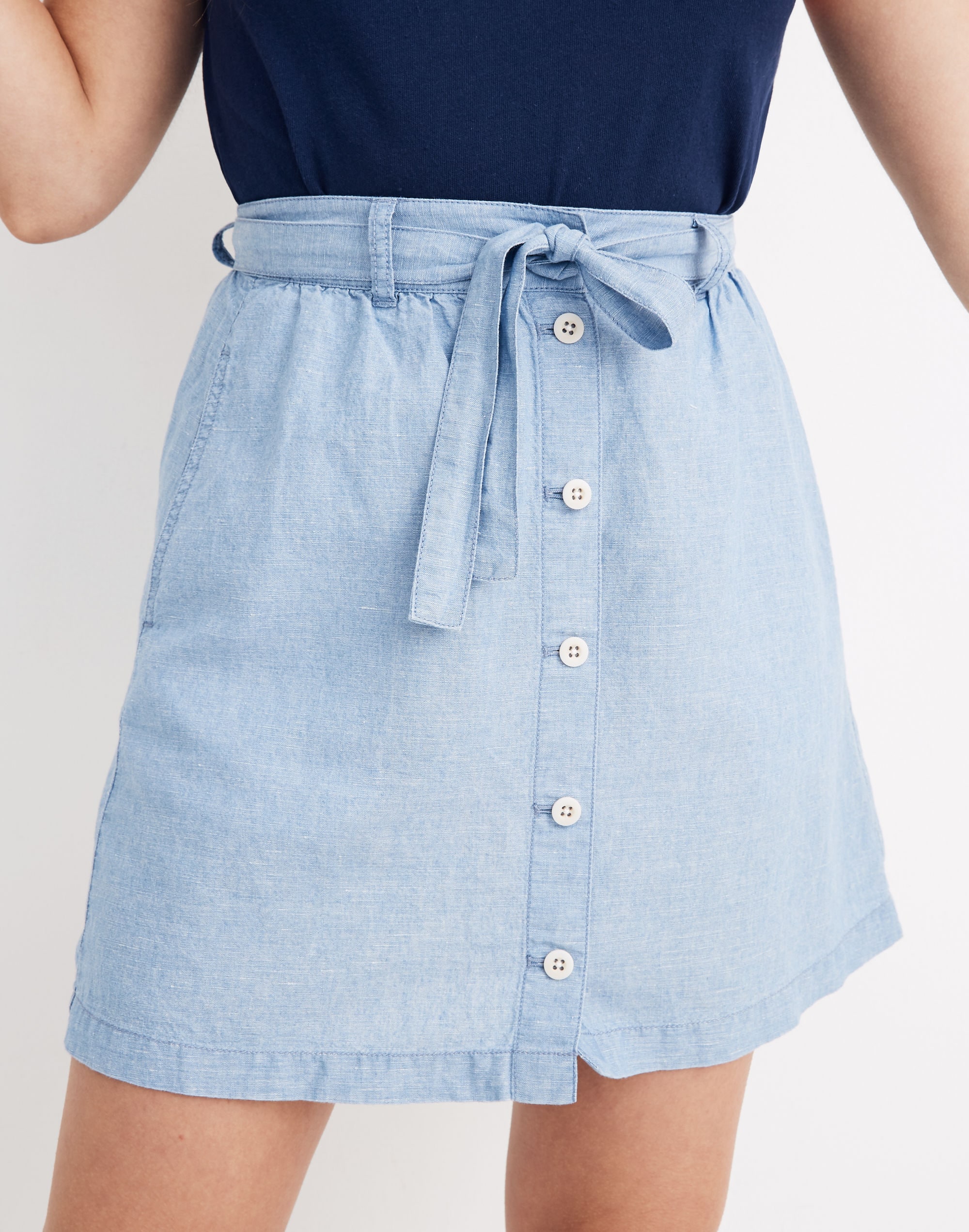 Denim Button-Front Tie Mini Skirt | Madewell