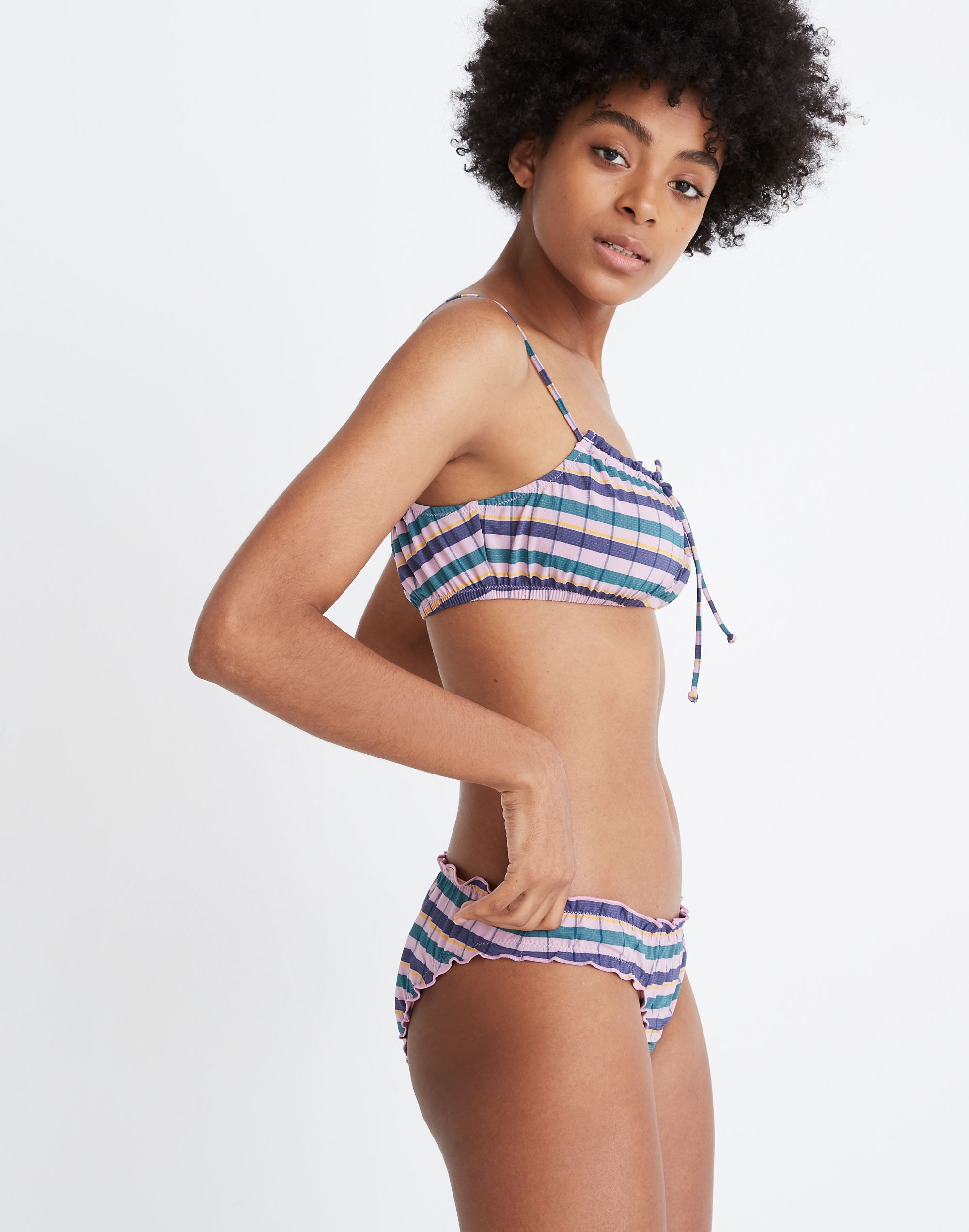 Madewell Second Wave Ruffled Bikini Bottom Plaid |