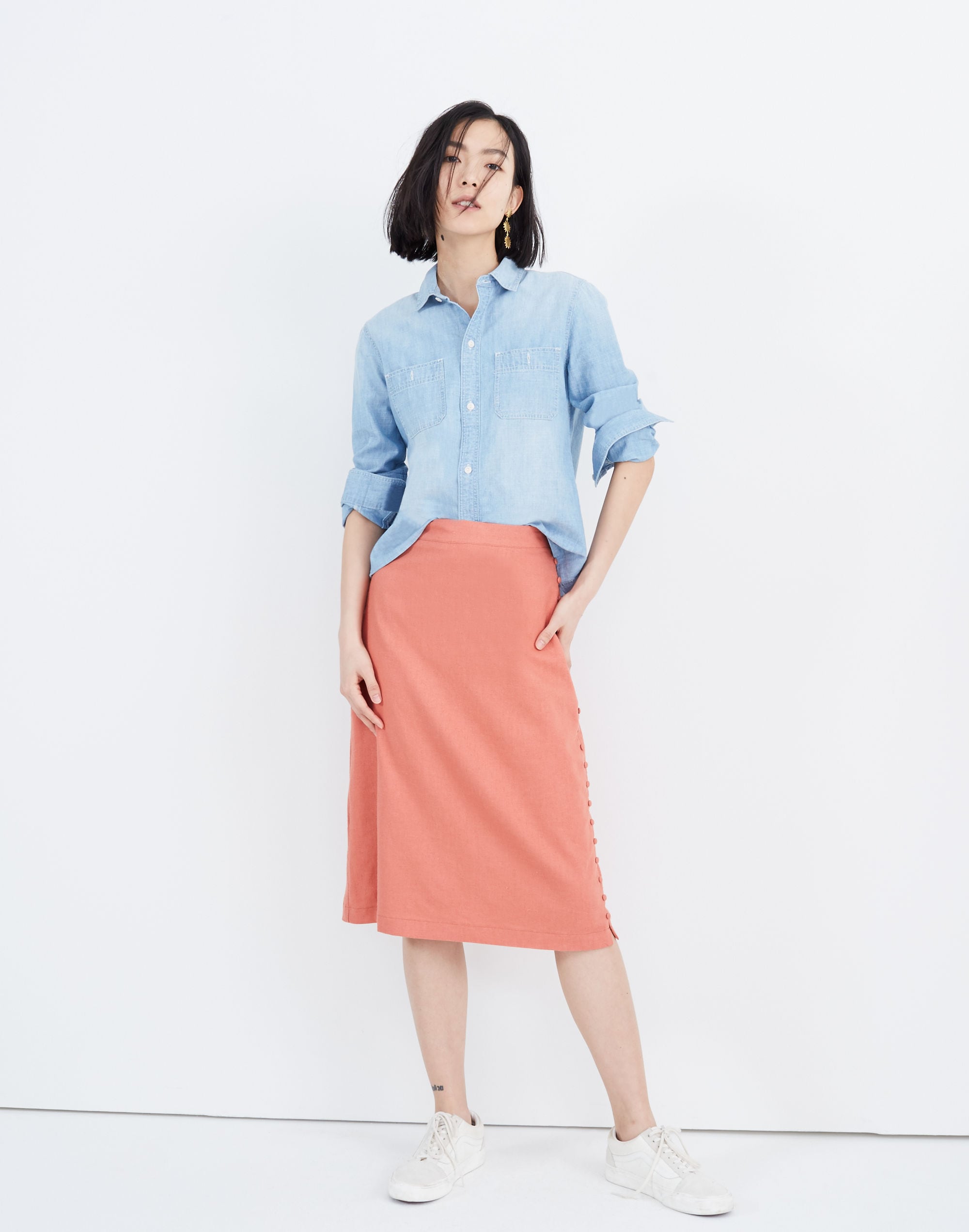 Button Slit Midi Skirt | Madewell