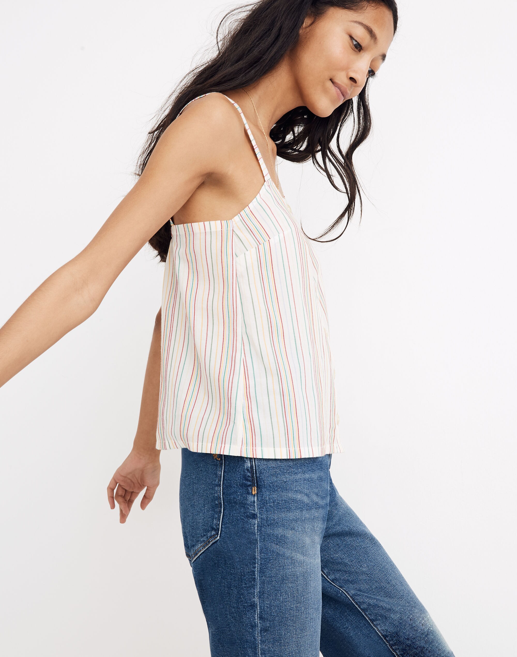 Button-Front Cami Tank Textural Rainbow Stripe | Madewell