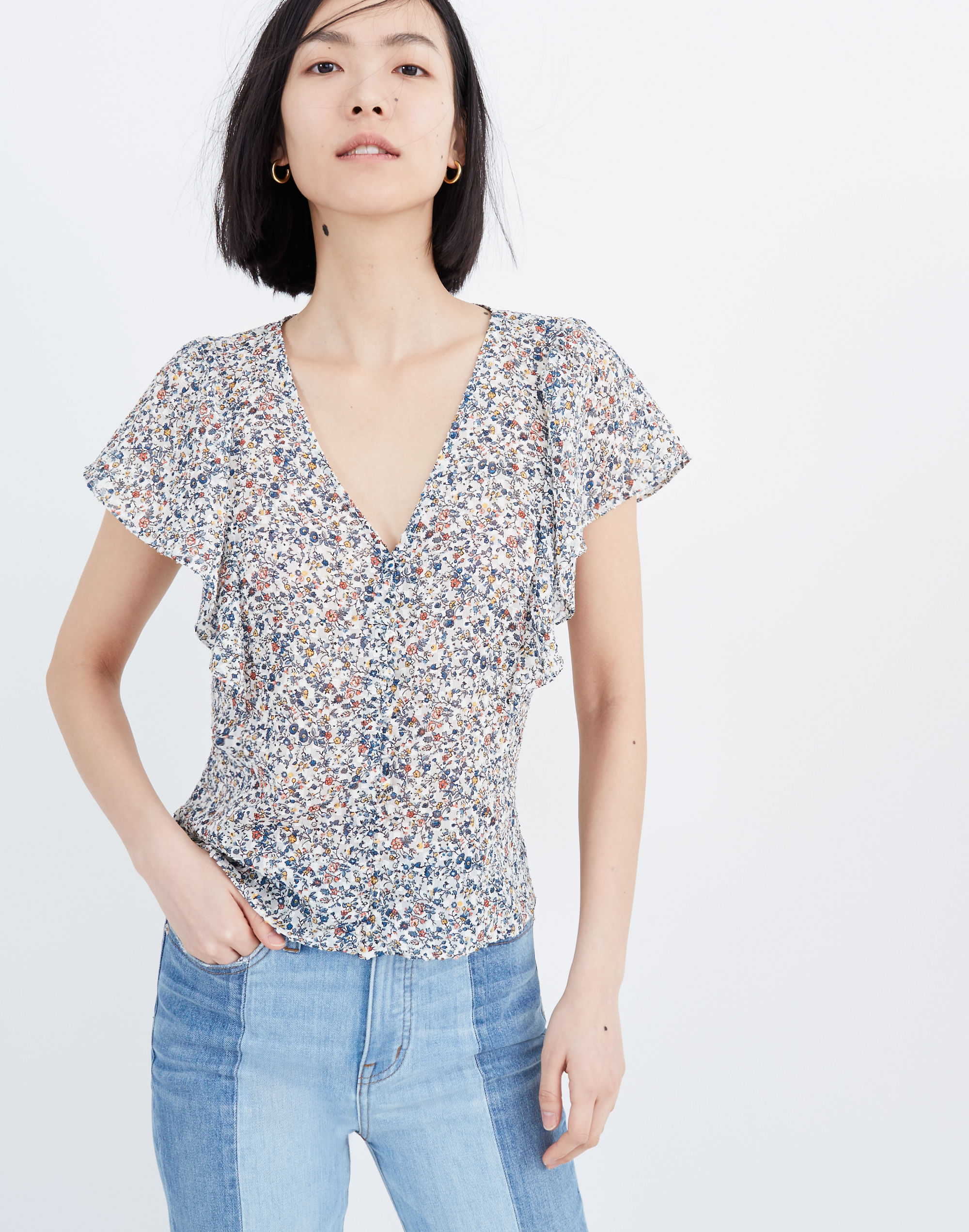 Carmelina Flutter-Sleeve Top Blossoming Vines | Madewell