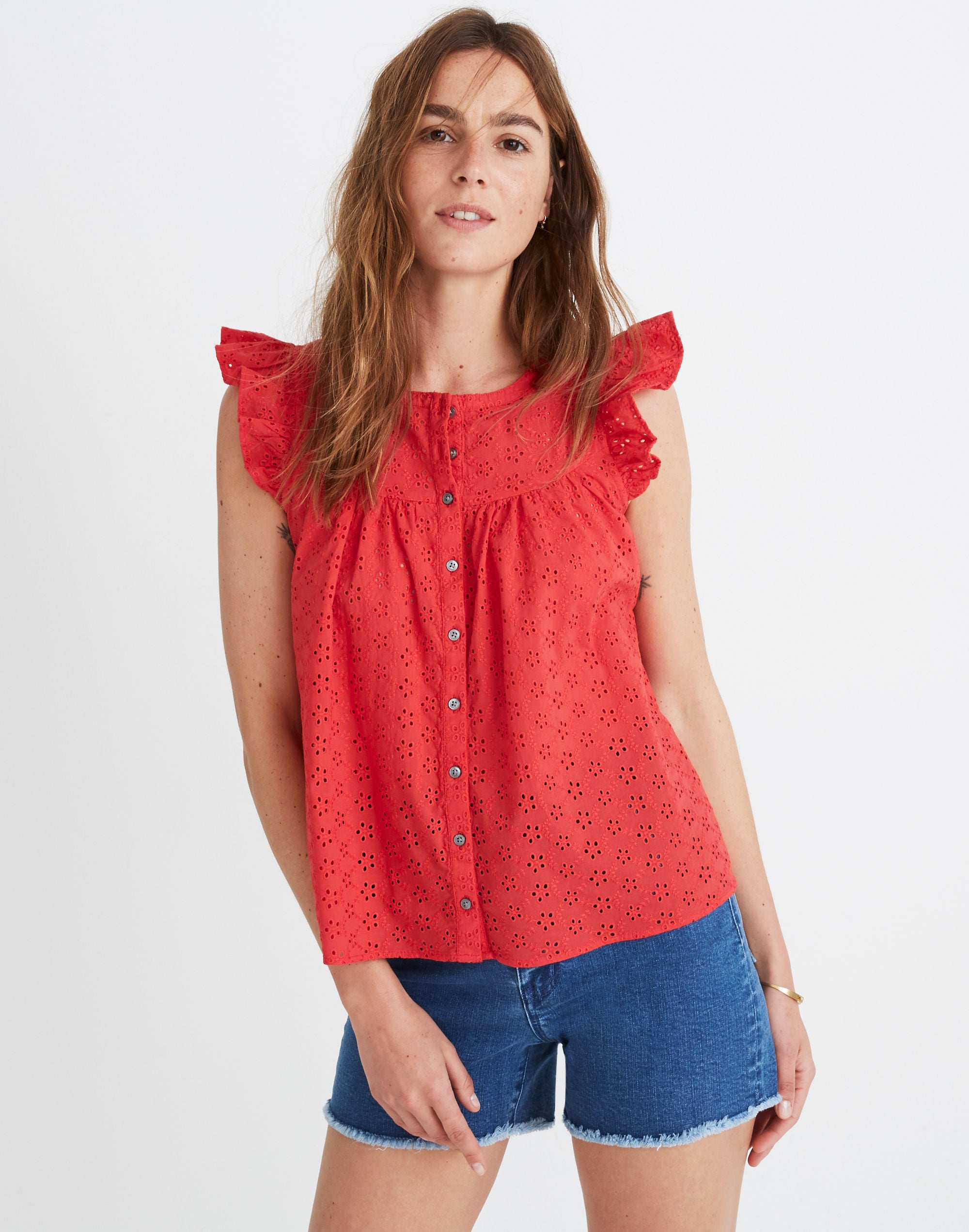 Ruffle-Sleeve Bib Top | Madewell