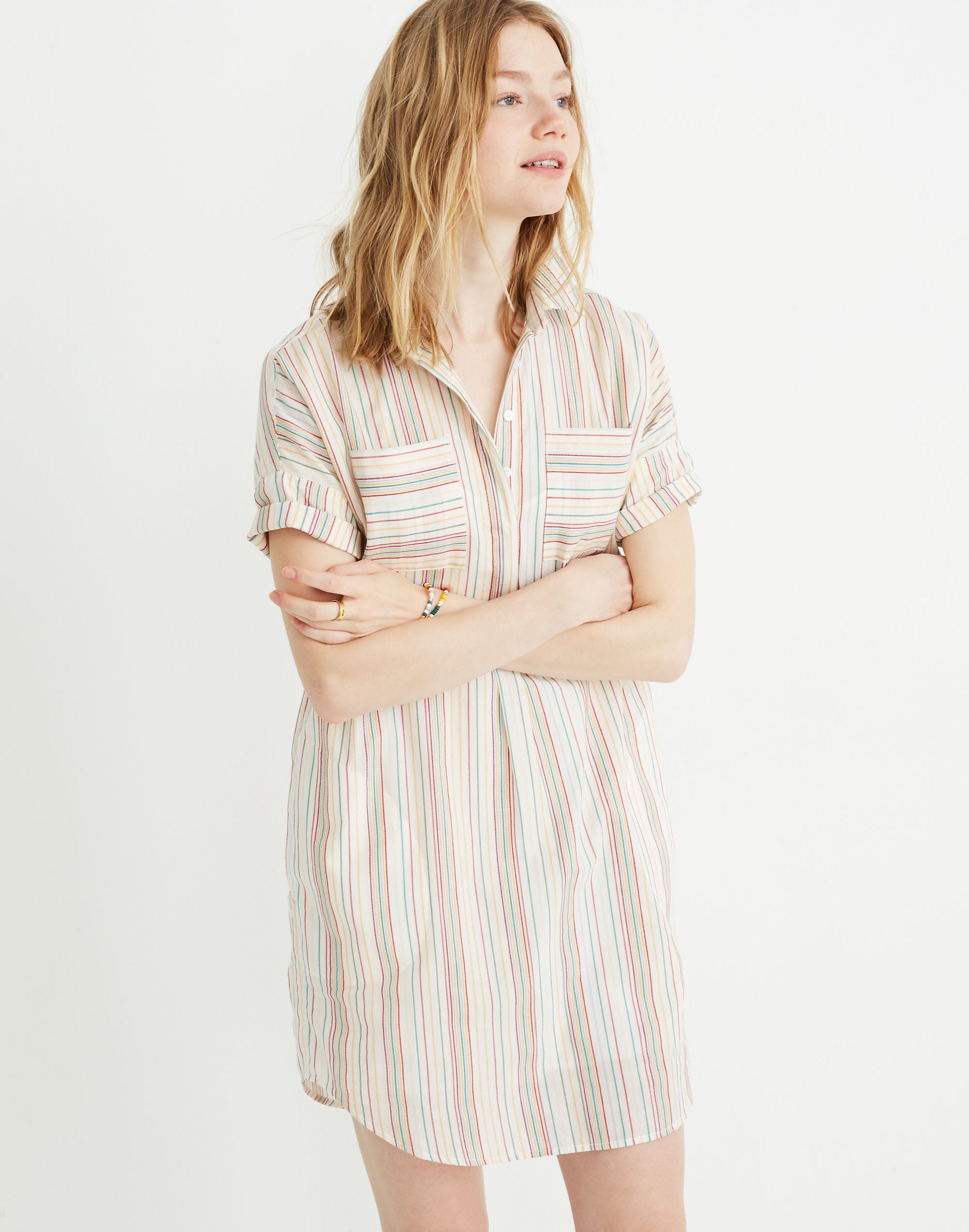 Popover Courier Shirtdress in Textural Rainbow Stripe | Madewell