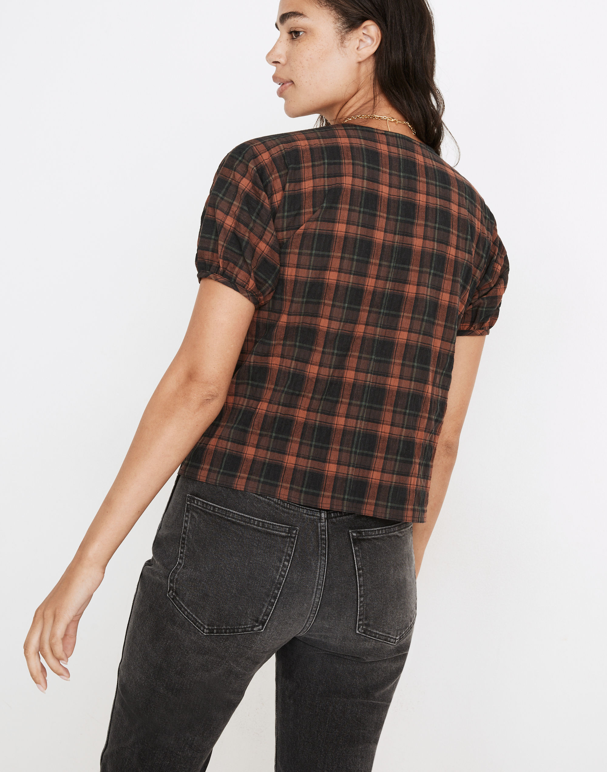 Gathered V-Neck Top Plaid | Madewell