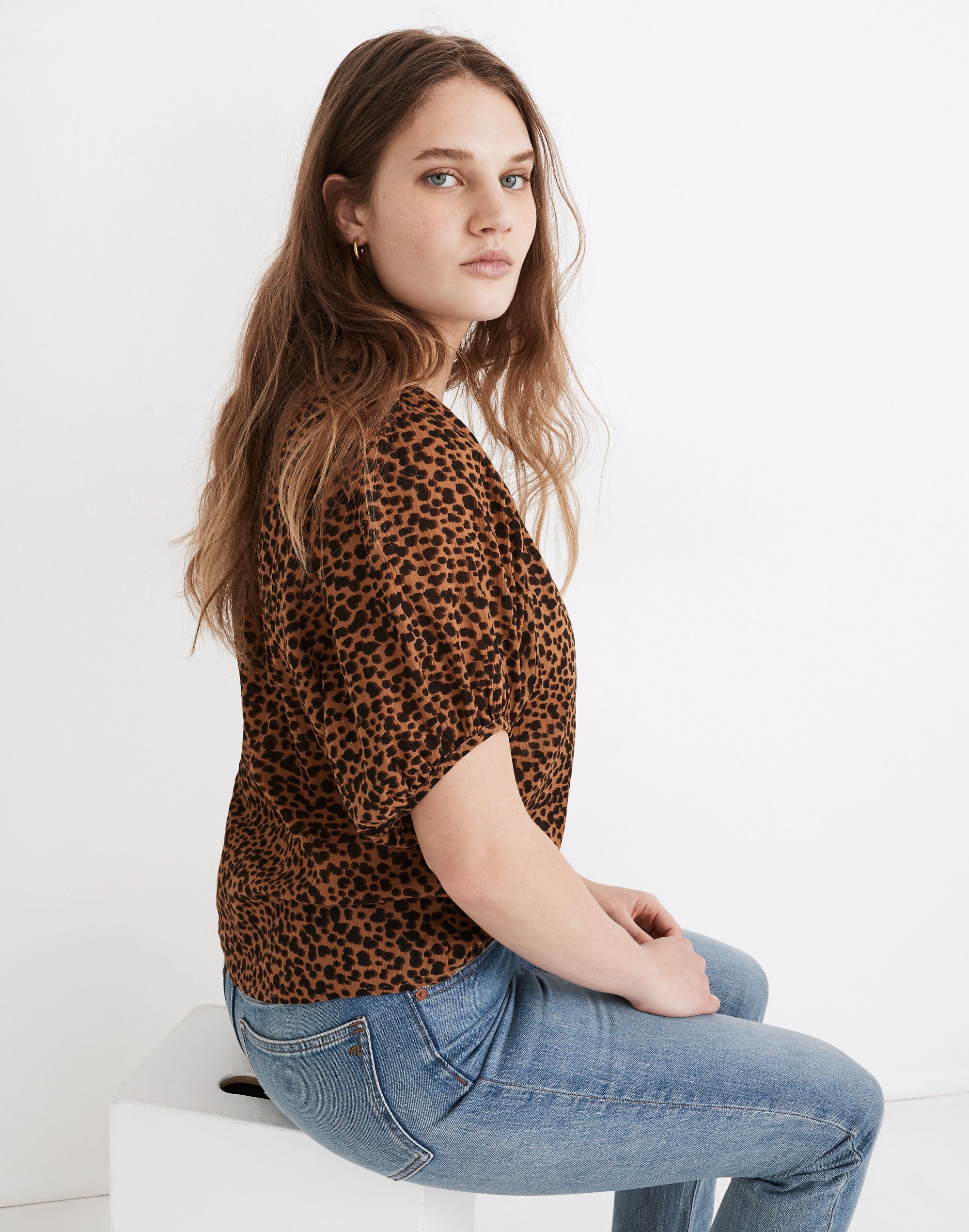 Balloon-Sleeve Button-Up Top in Painted Leopard | Madewell