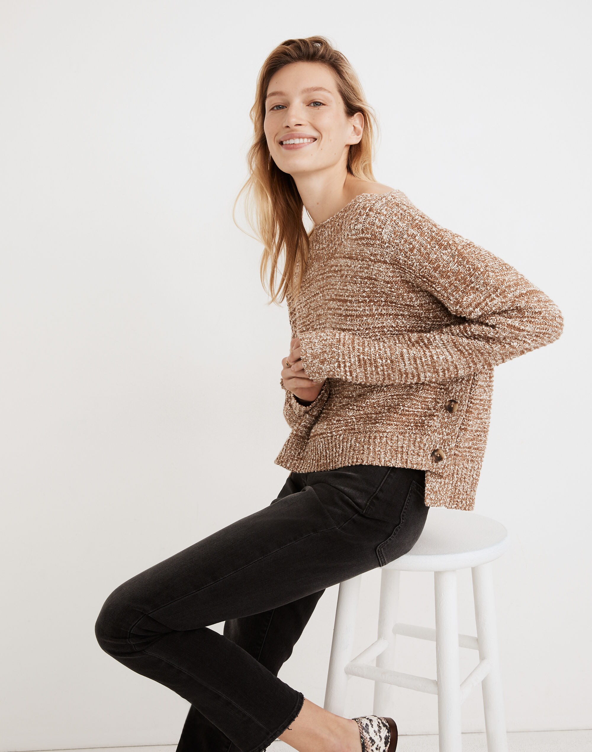 Boatneck Side-Button Sweater