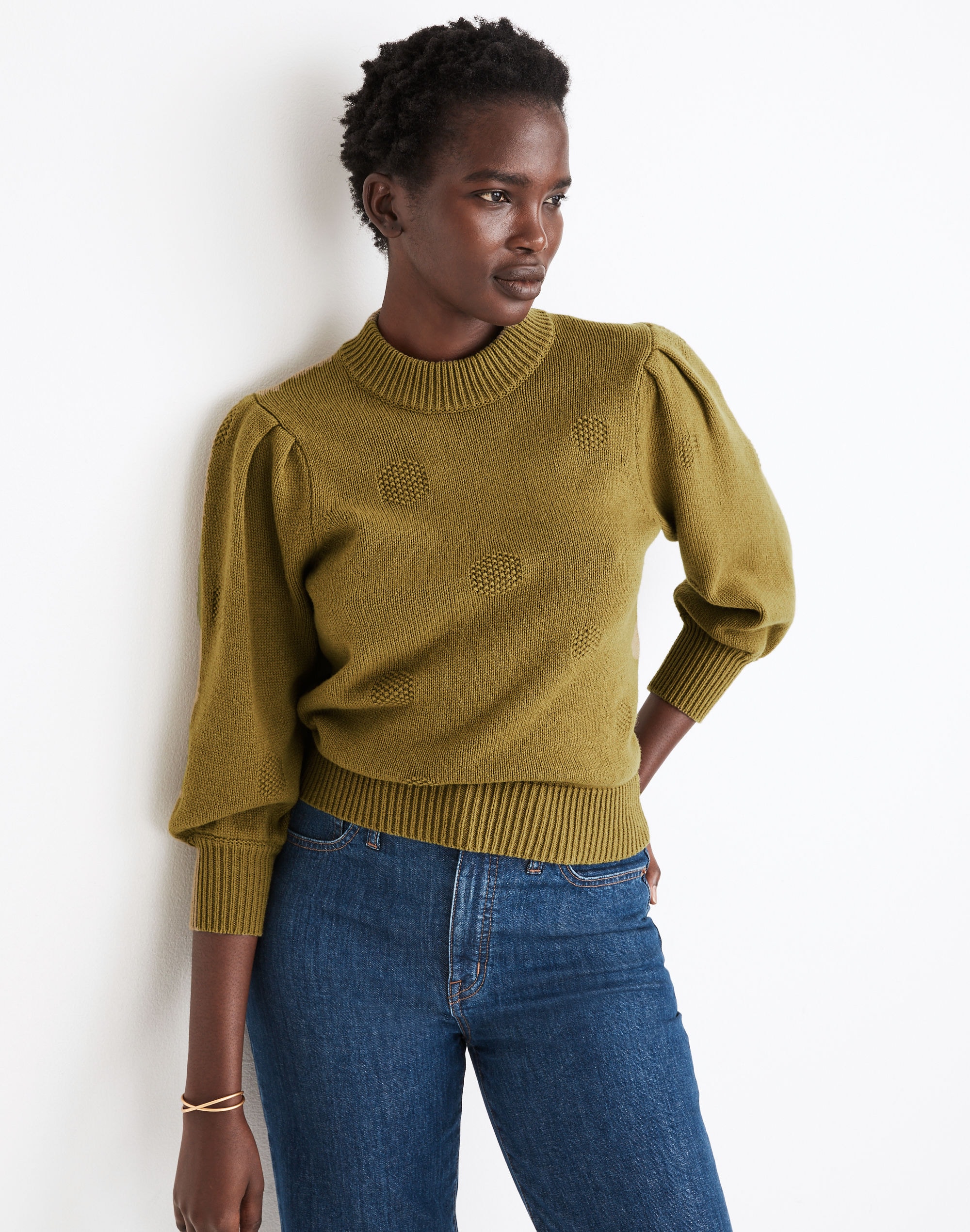 Women's Dotted Eaton Puff-Sleeve Pullover Sweater | Madewell