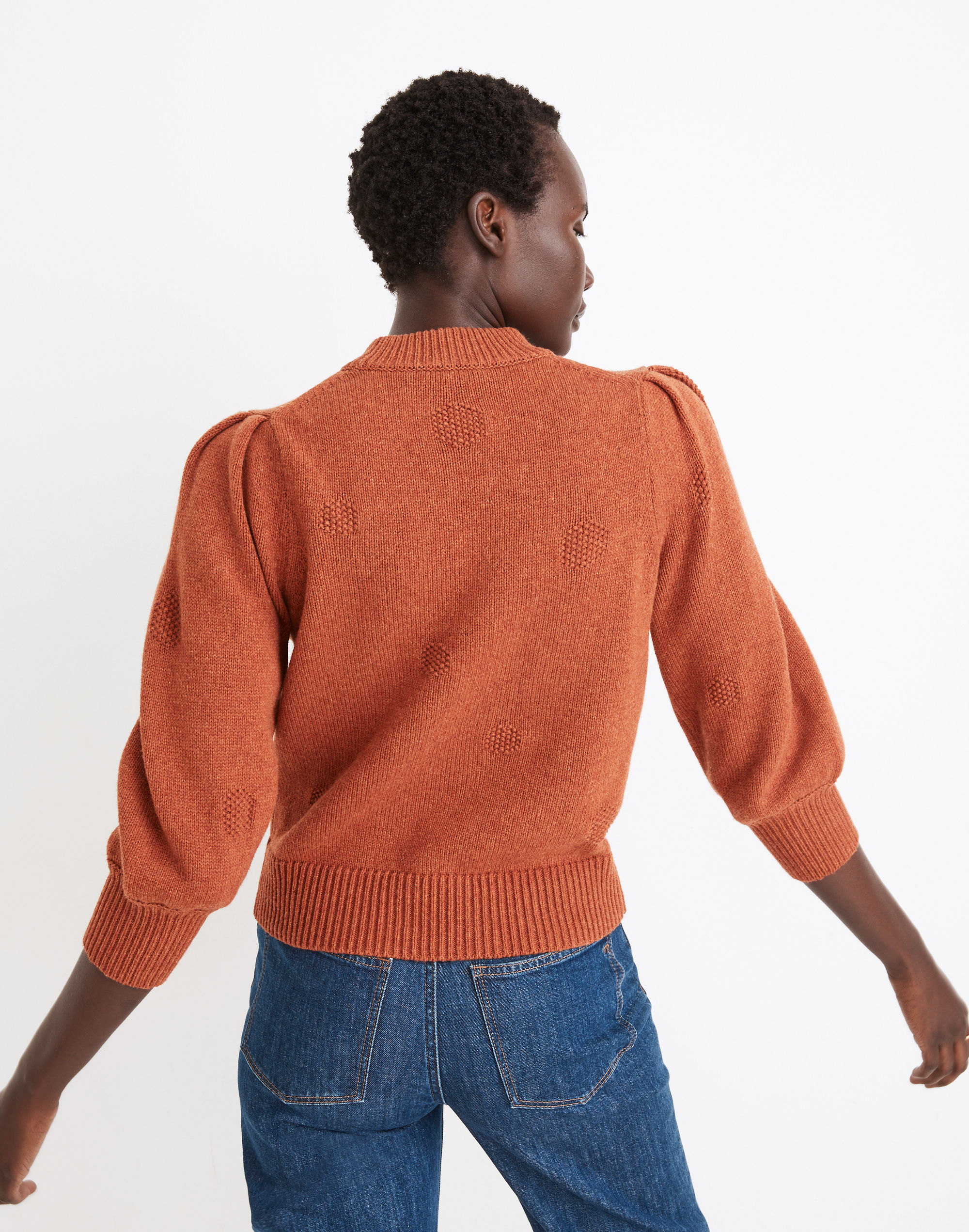 Dotted Eaton Puff-Sleeve Pullover Sweater Cotton-Merino Yarn | Madewell