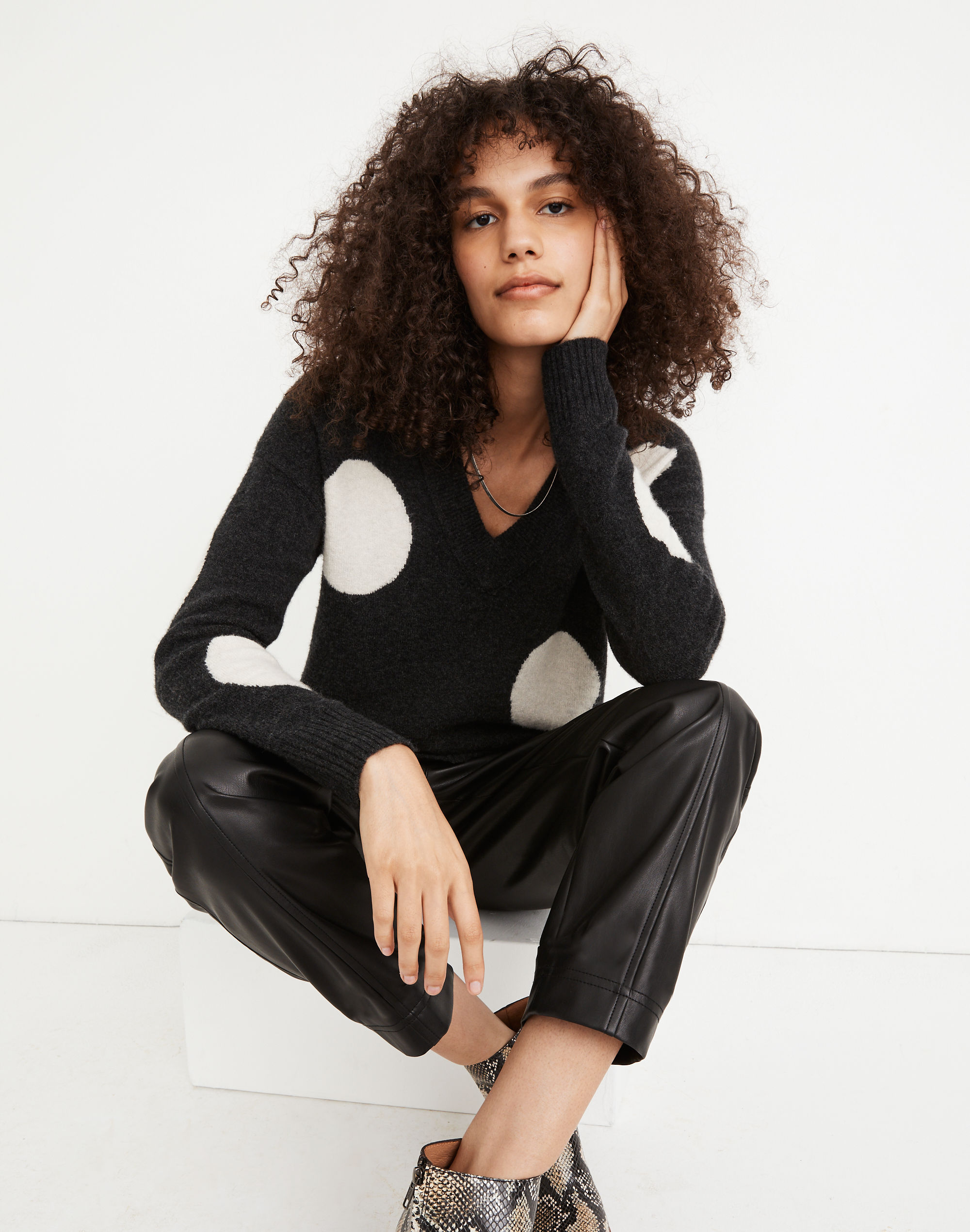 Dotted Bartlett V-Neck Pullover Sweater Coziest Yarn | Madewell