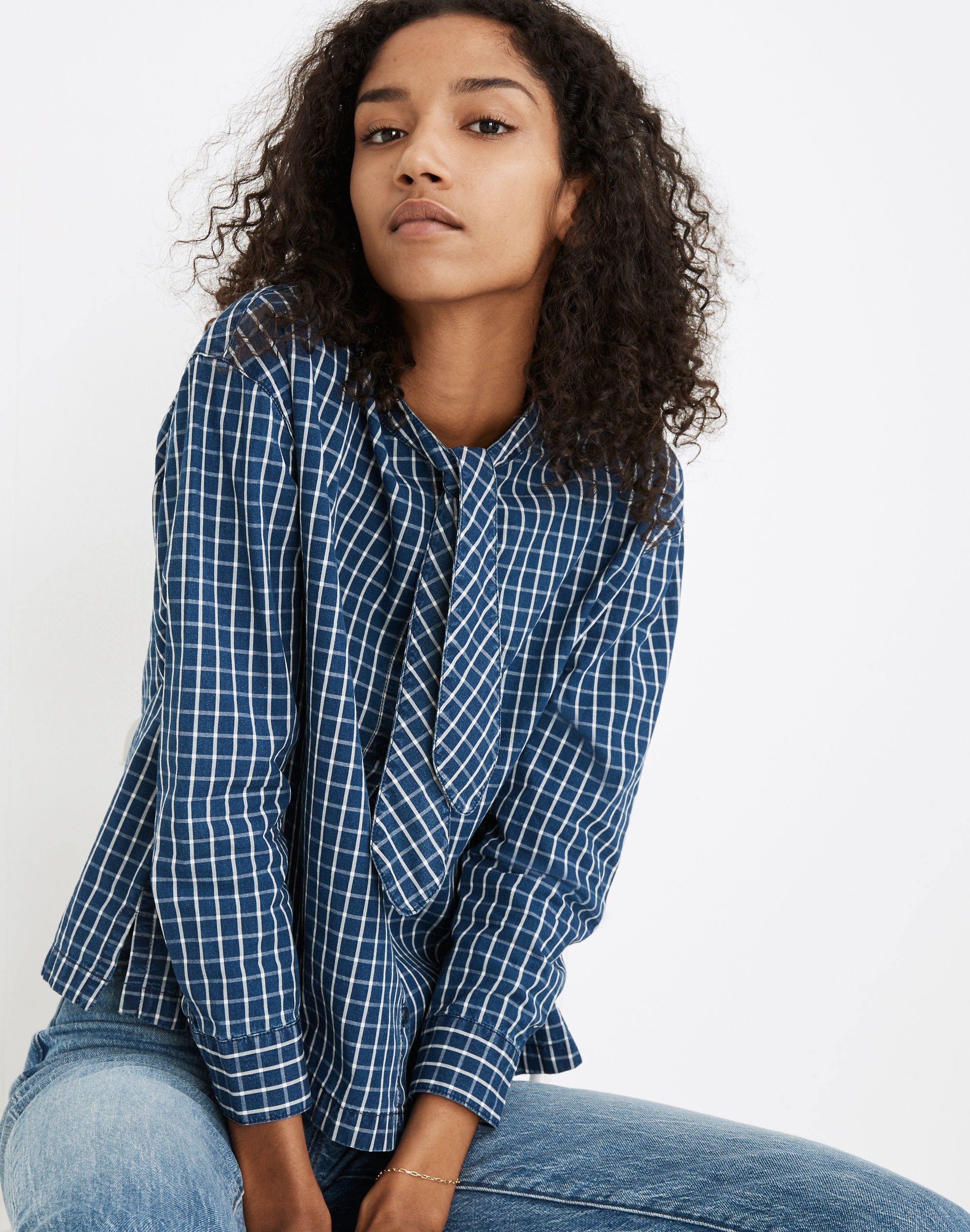 Denim Tie-Neck Westlake Shirt Plaid | Madewell