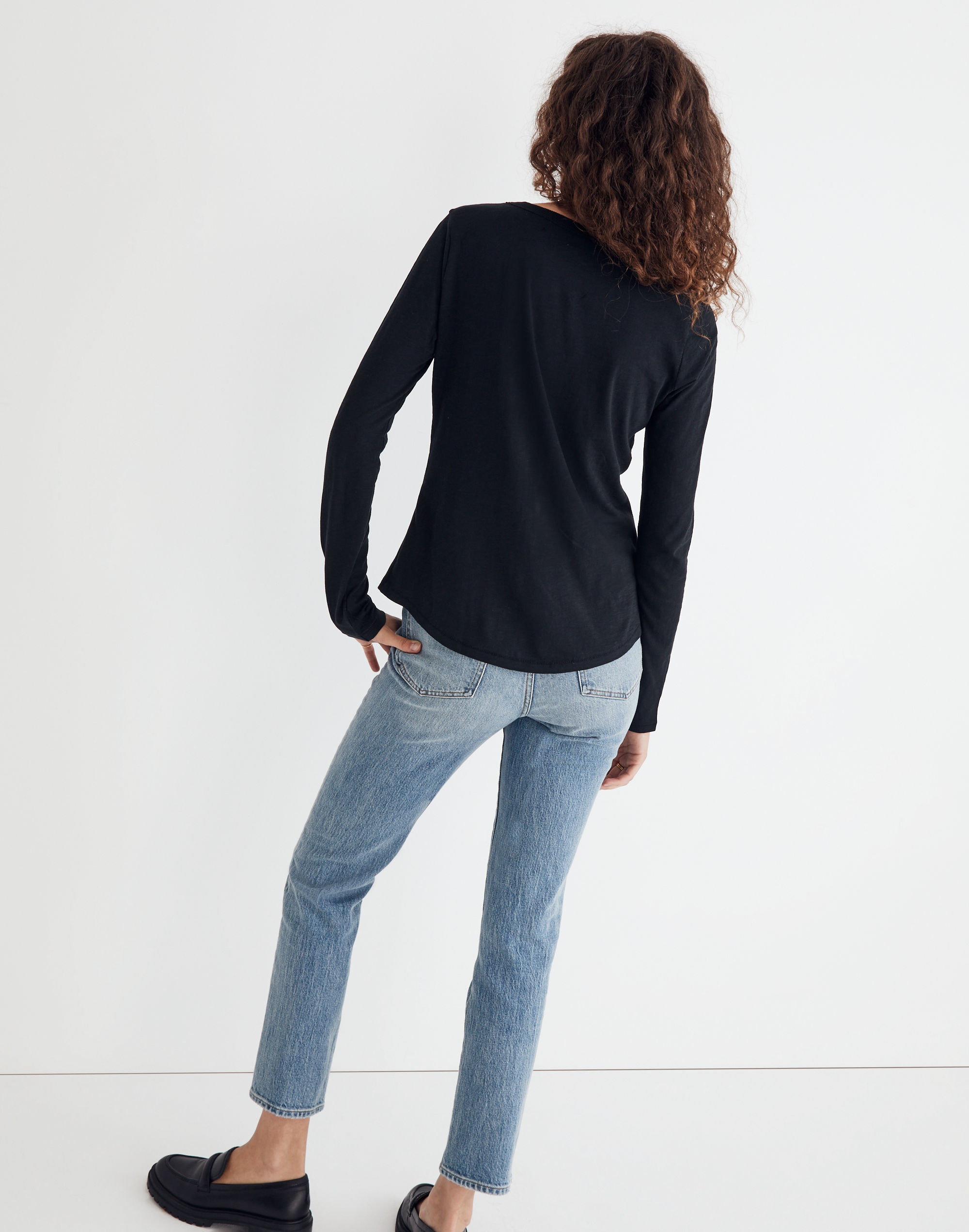 Whisper Cotton Rib-Crewneck Long-Sleeve Tee