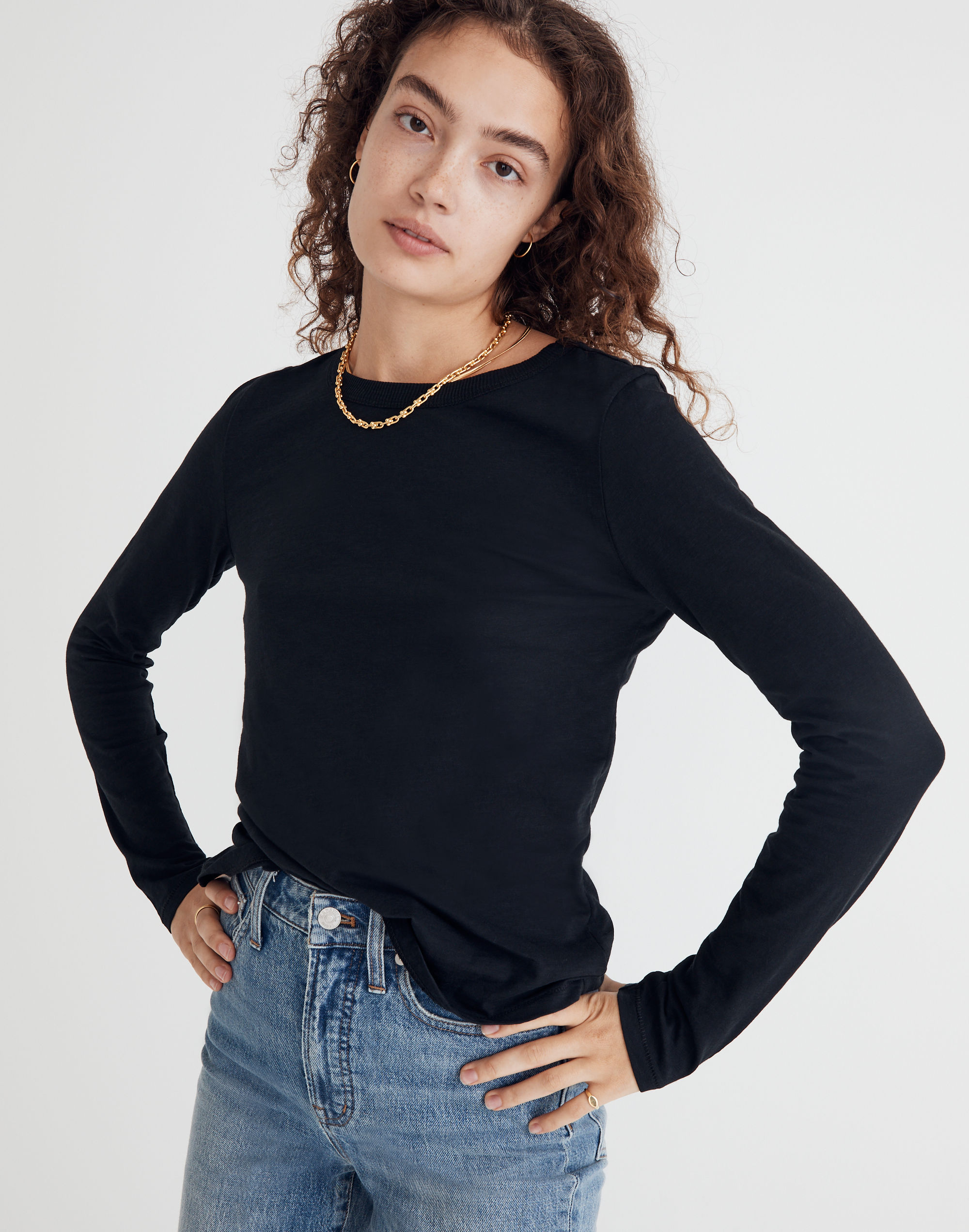 Whisper Cotton Rib-Crewneck Long-Sleeve Tee | Madewell