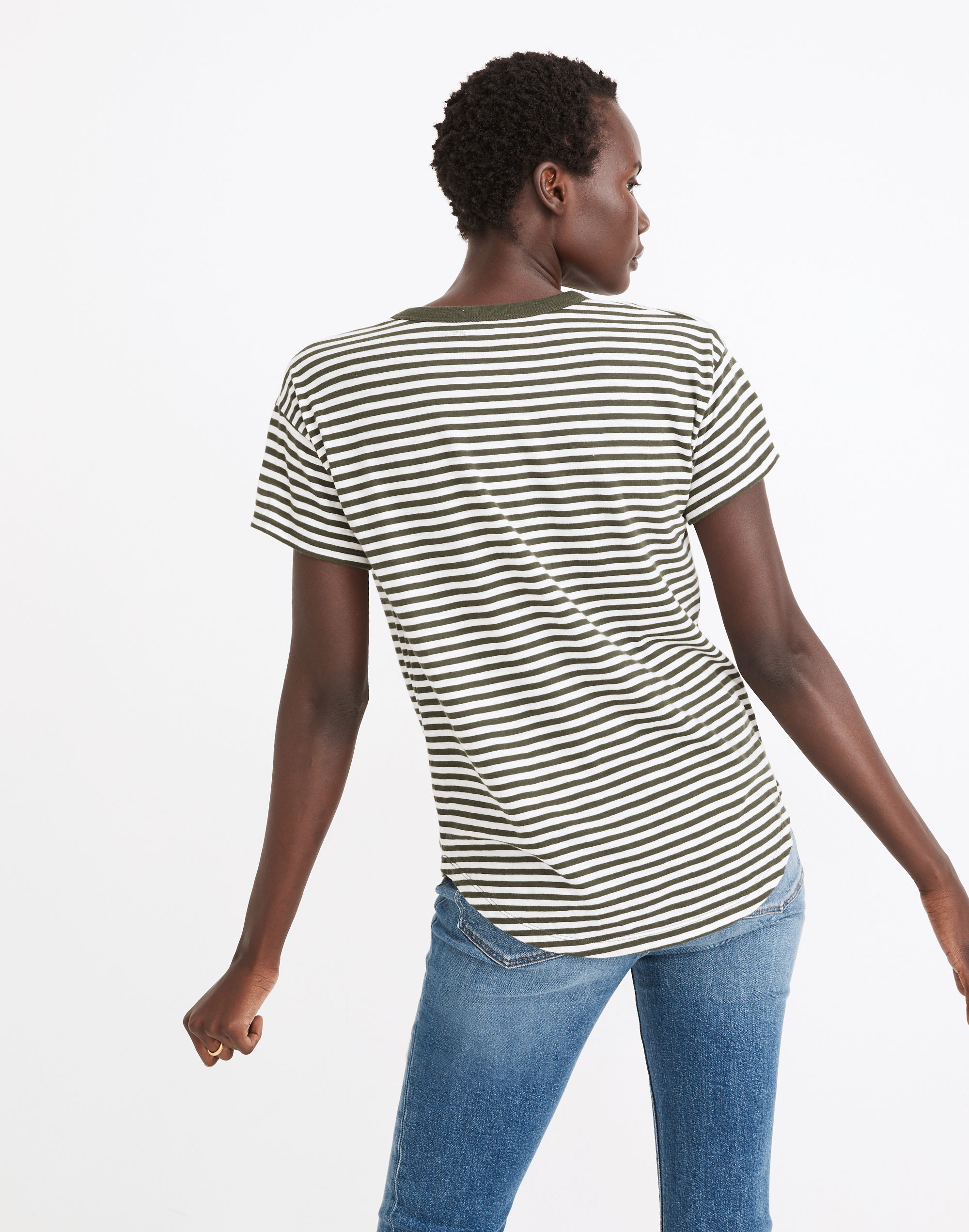 Whisper Cotton Rib-Crewneck Tee in Damien Stripe