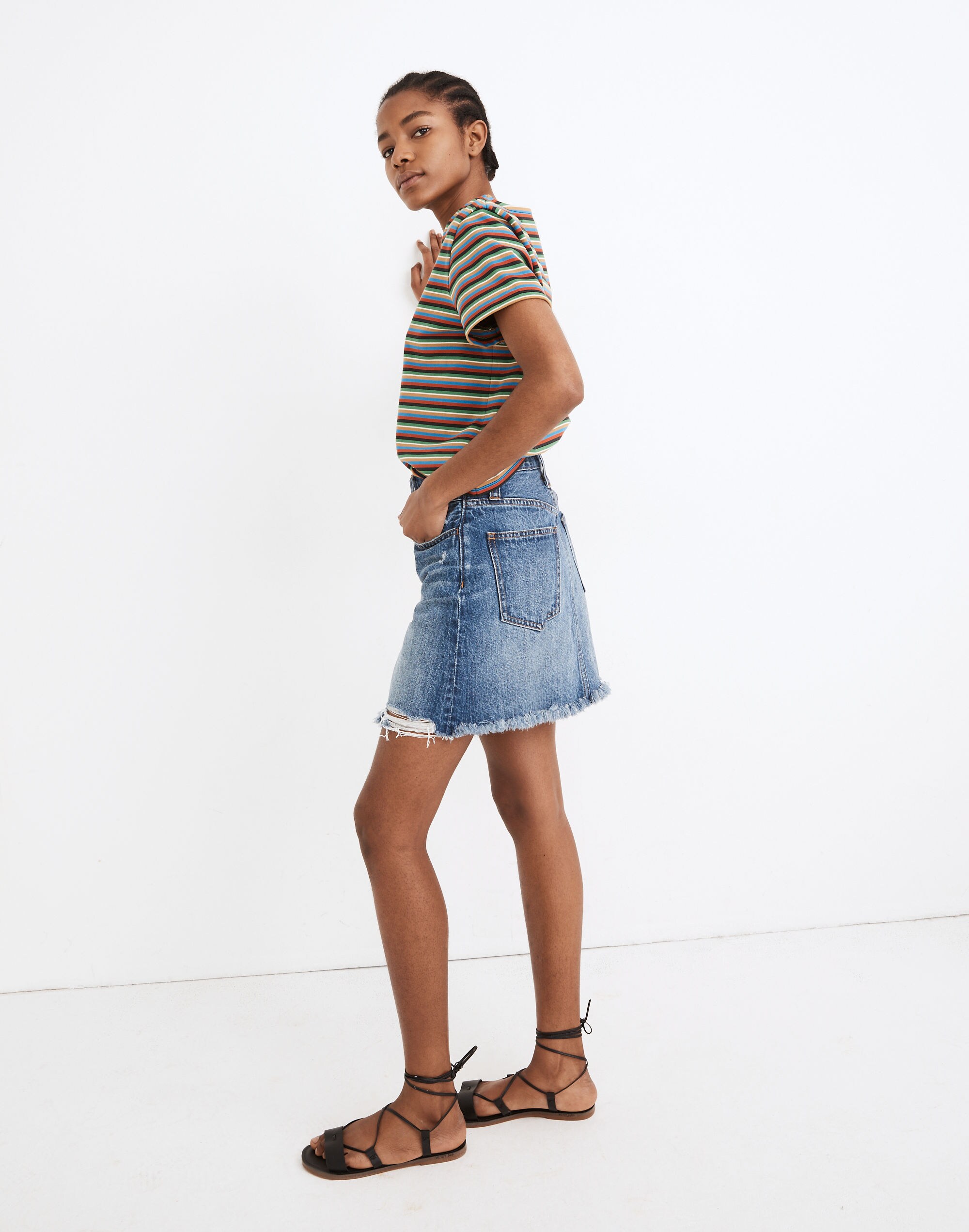 Rigid Denim Straight Mini Skirt: Destructed Edition | Madewell