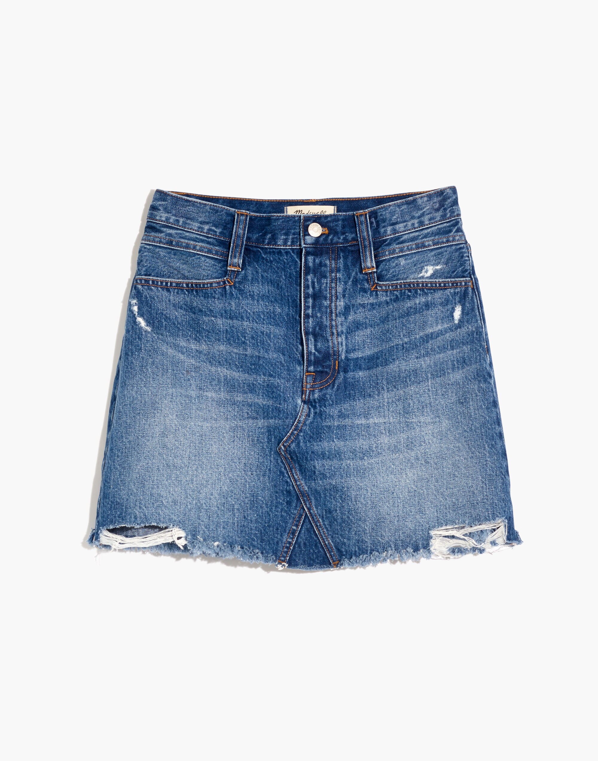 Rigid Denim Straight Mini Skirt: Destructed Edition | Madewell