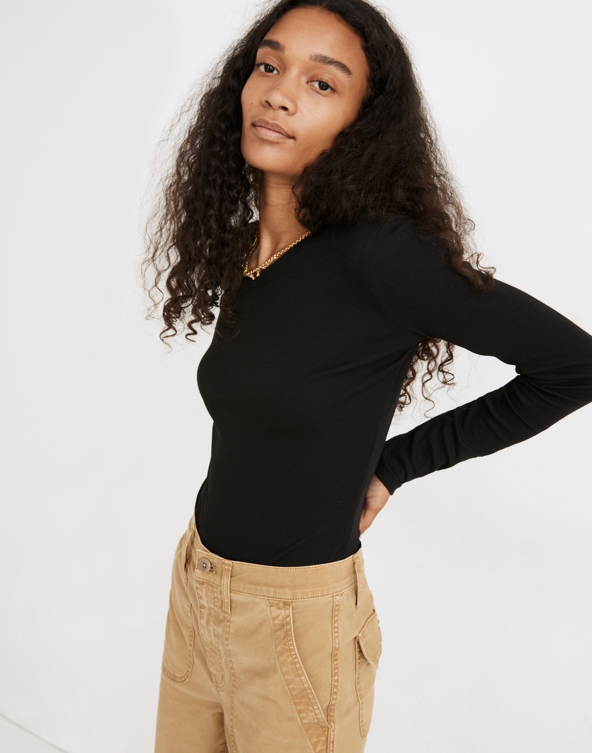 Fine Ribbed Crewneck Long-Sleeve Tee | Madewell