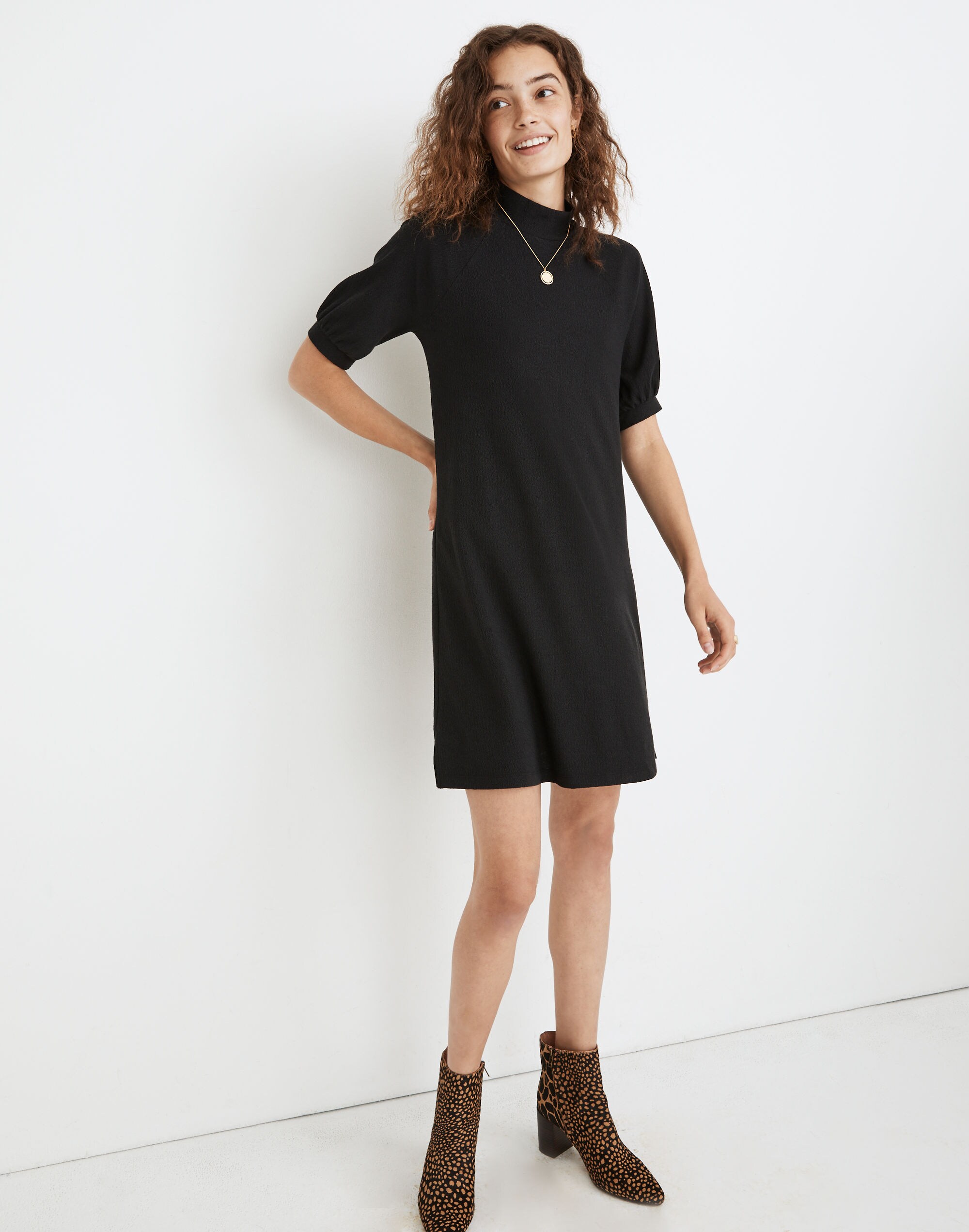 Textured Knit Mockneck Mini Dress