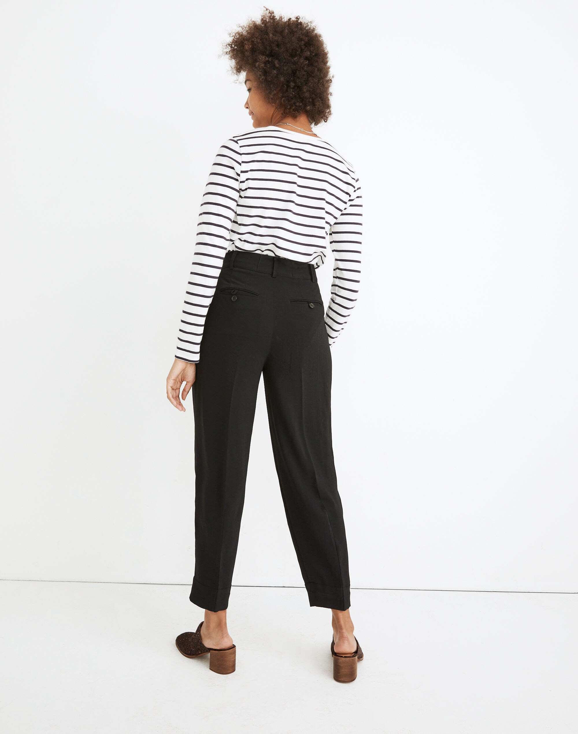 Drapey Pleated Taper Wide-Leg Pants