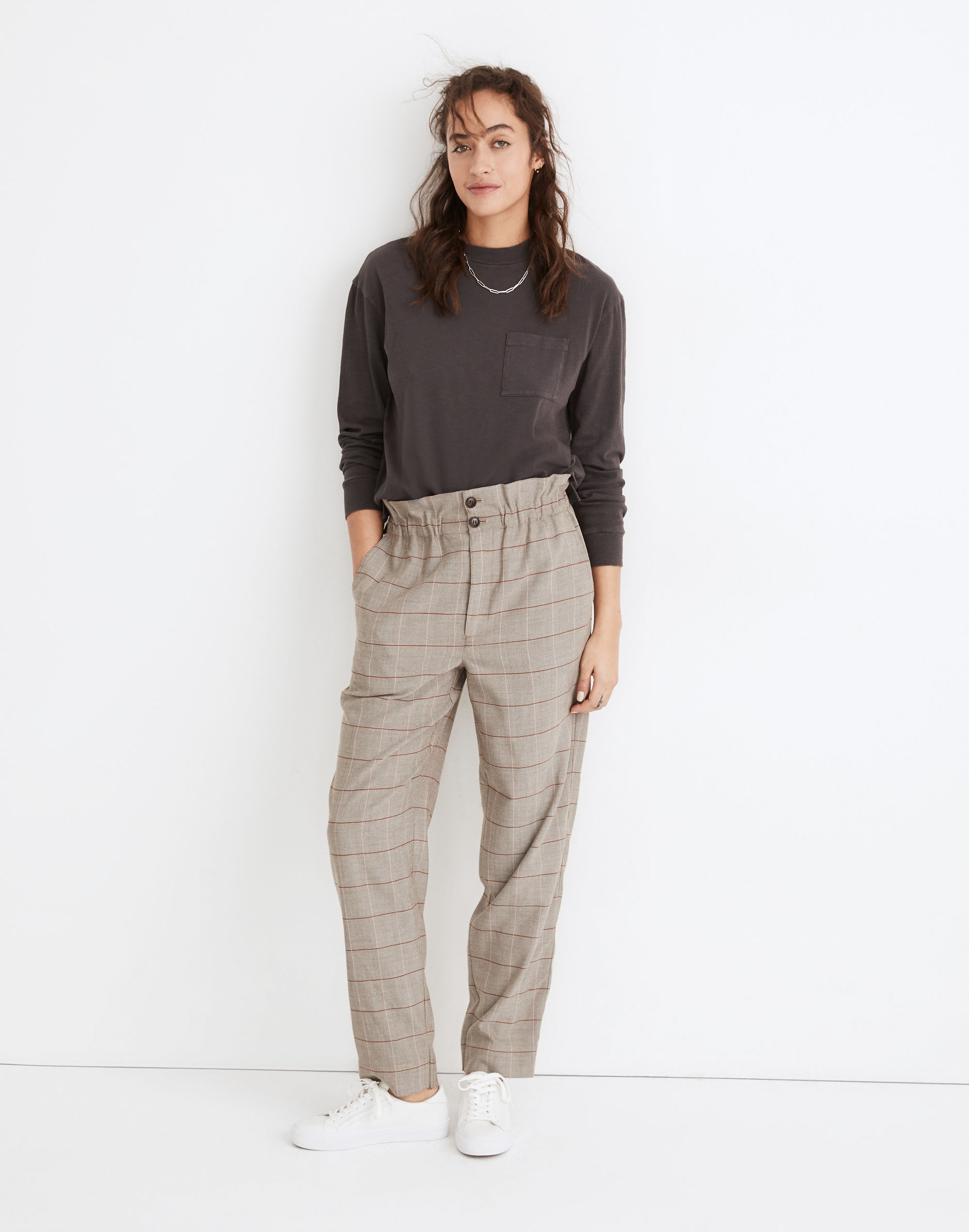 Paperbag Tapered Pants Glen Plaid | Madewell