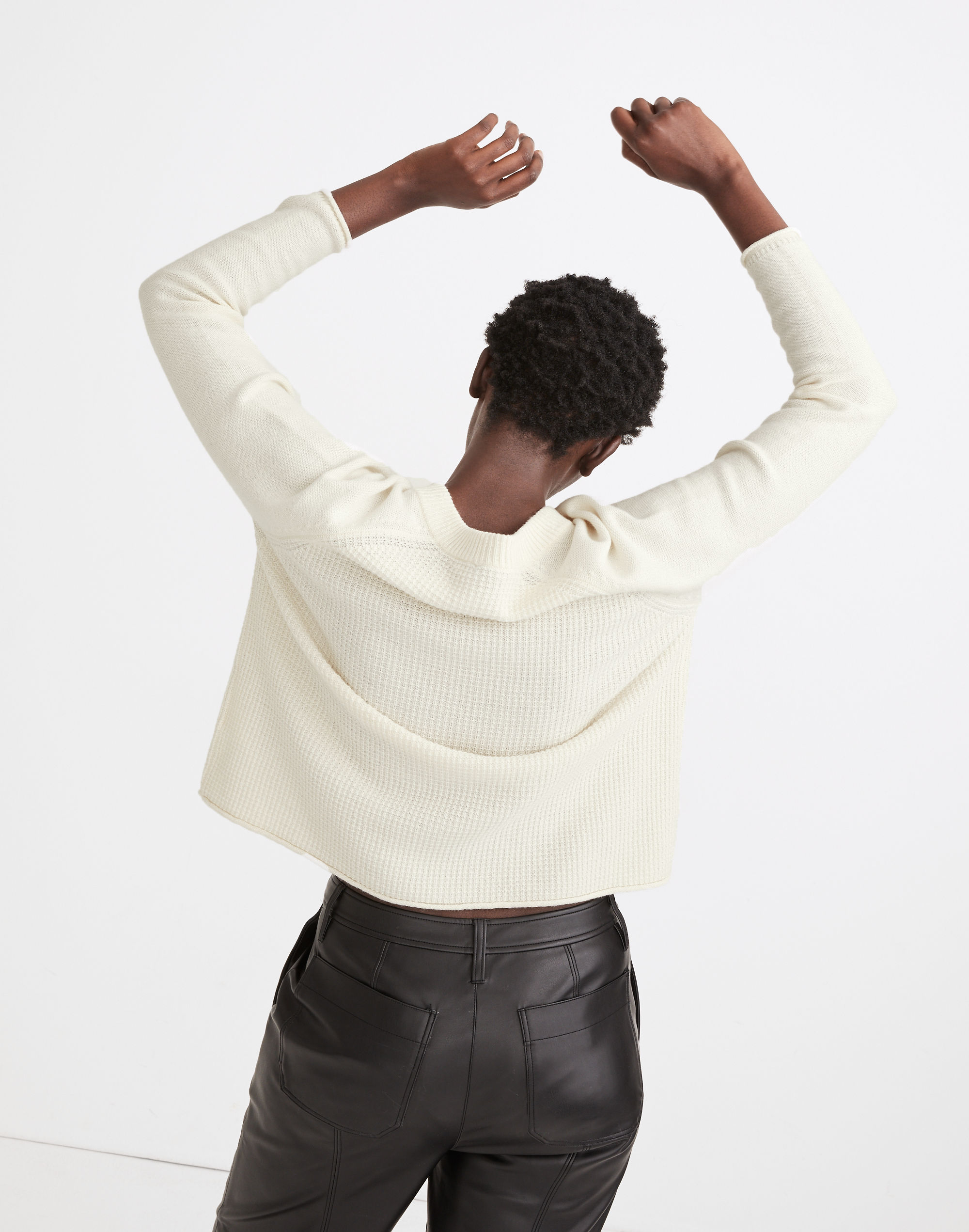 Roll-Trim Waffle Pullover Sweater Cotton-Merino Yarn | Madewell