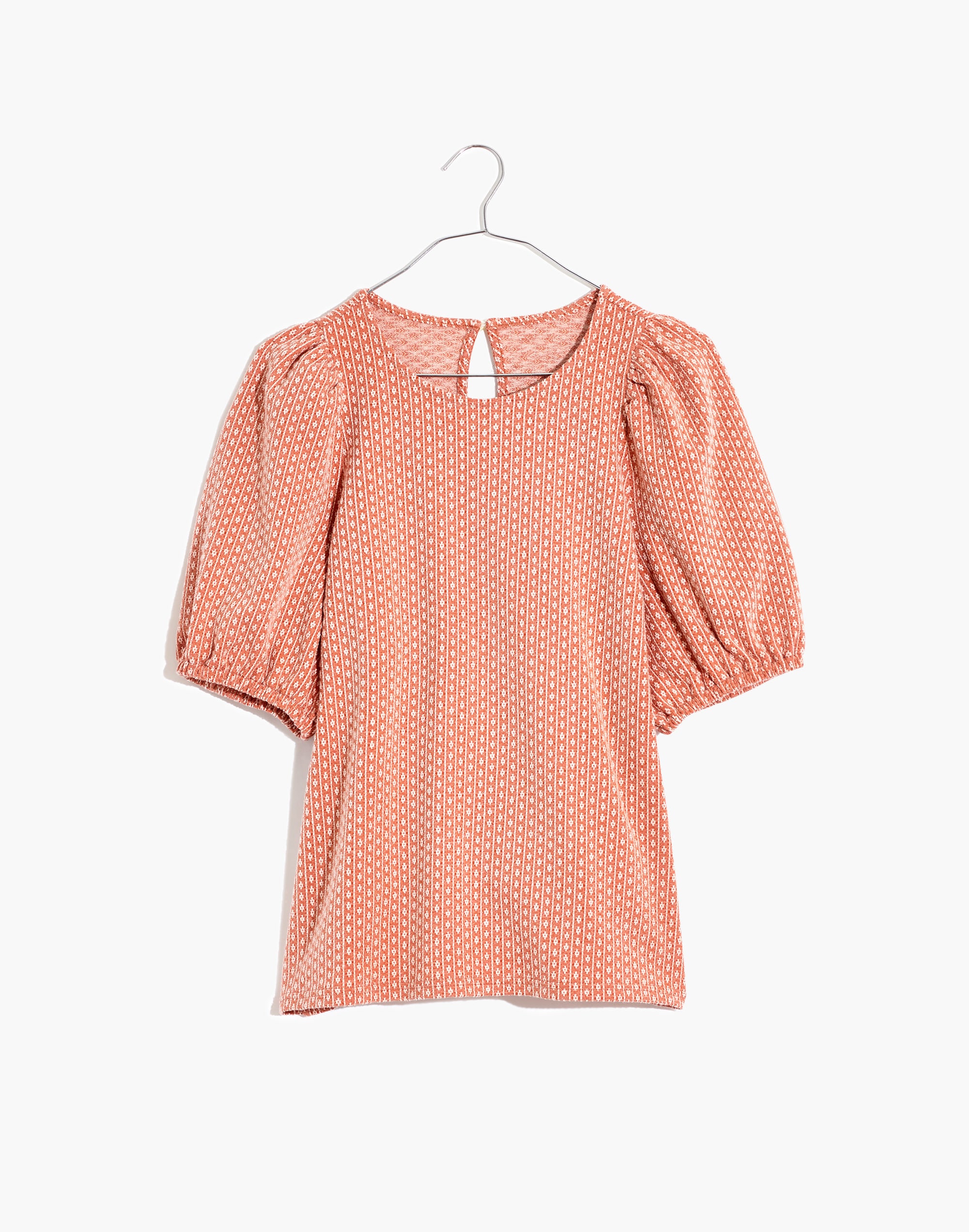 Floral Jacquard Puff-Sleeve Tee