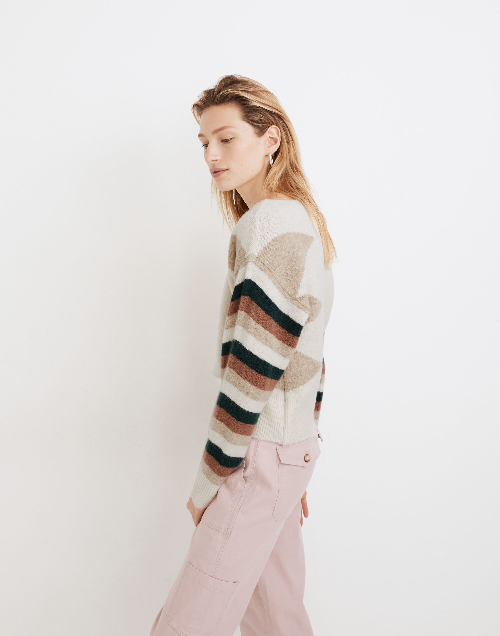 Stripe-Sleeve Geo Pullover Sweater | Madewell