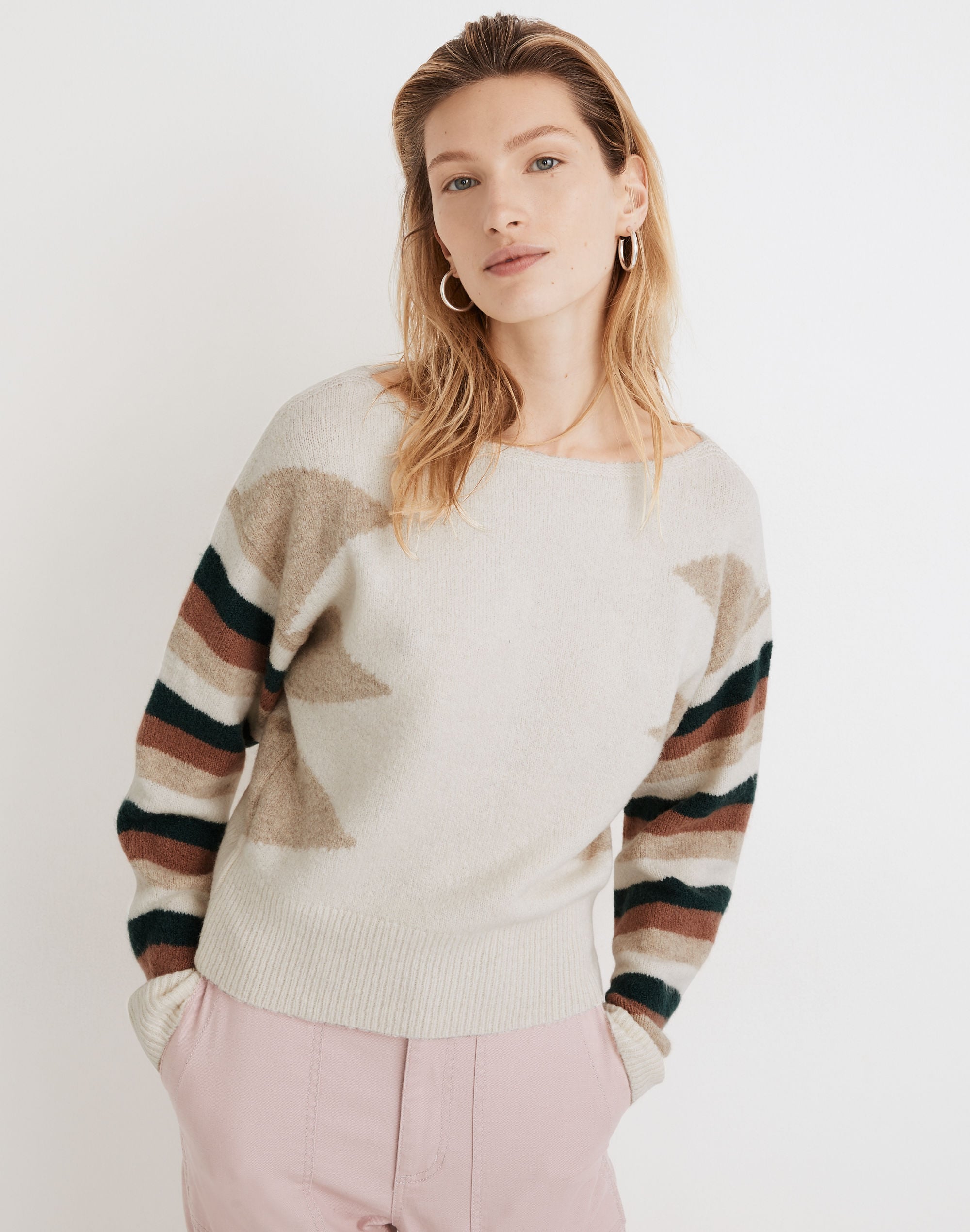 Stripe-Sleeve Geo Pullover Sweater | Madewell