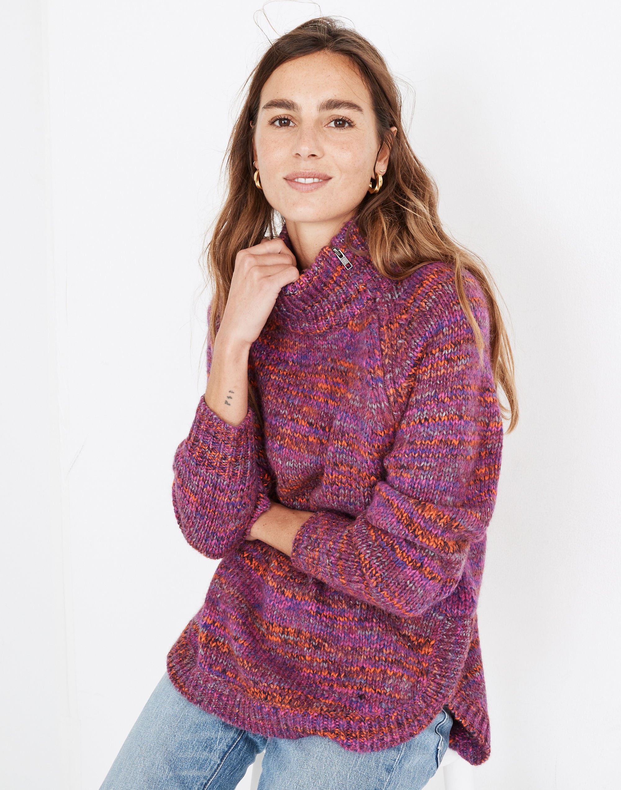 Multicolored Zip-Turtleneck Sweater