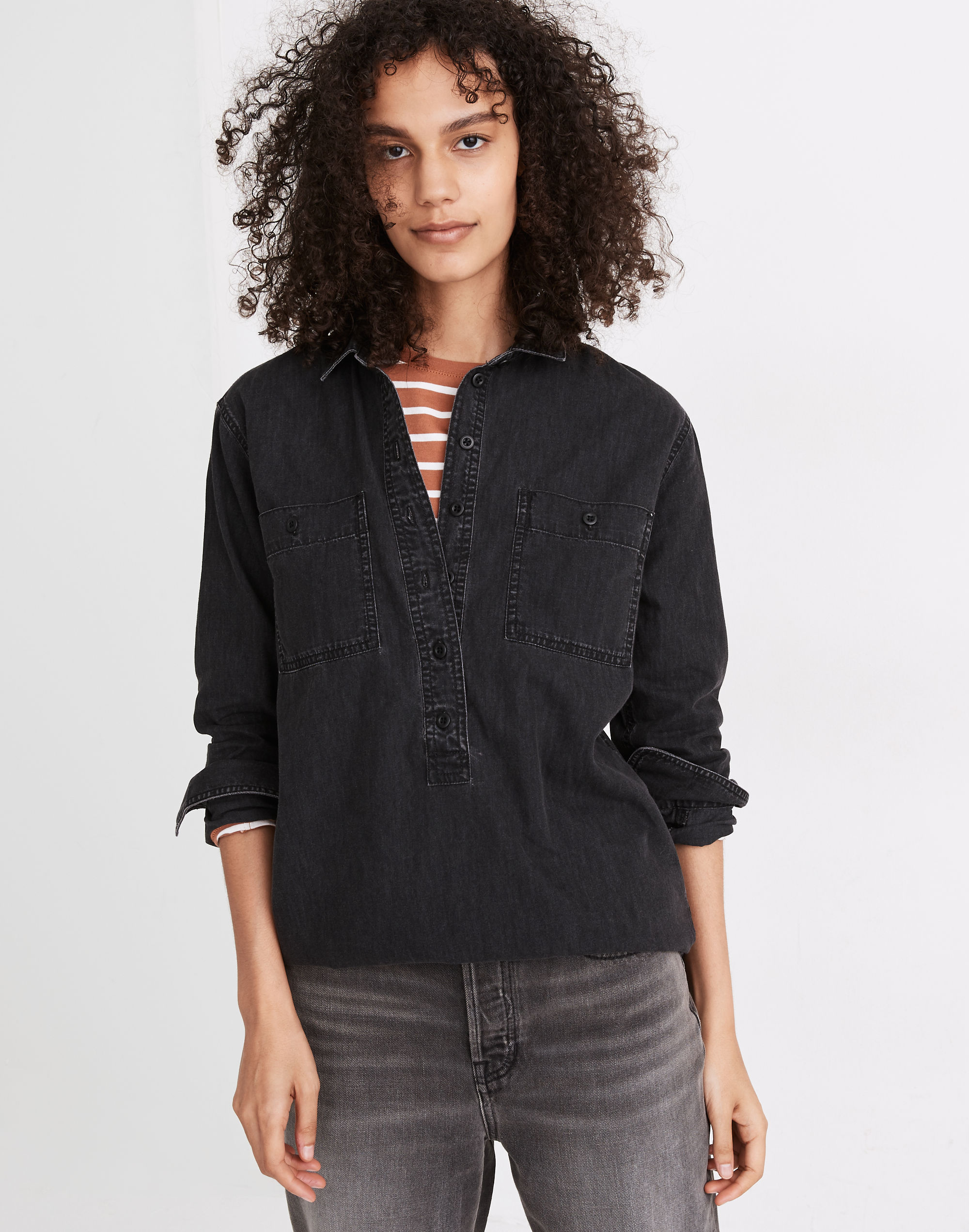 Denim Popover Top Black Wash | Madewell