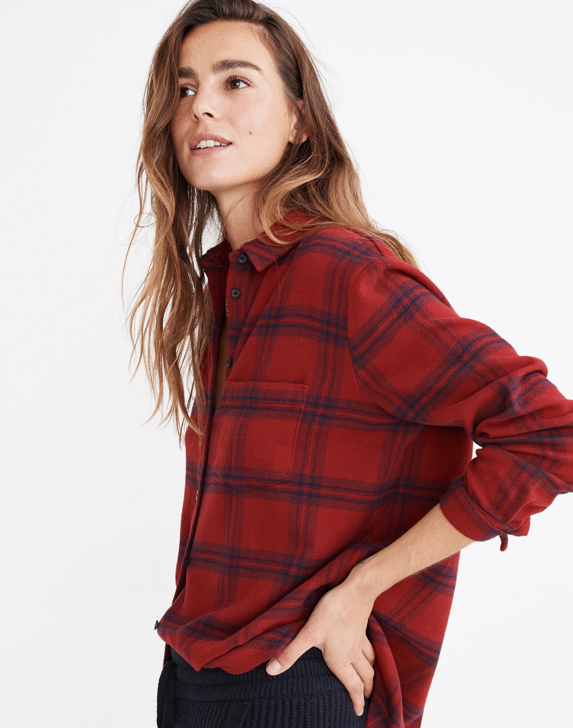 Mw Flannel Oversized Ex-boyfriend Shirt In Bright Garnet