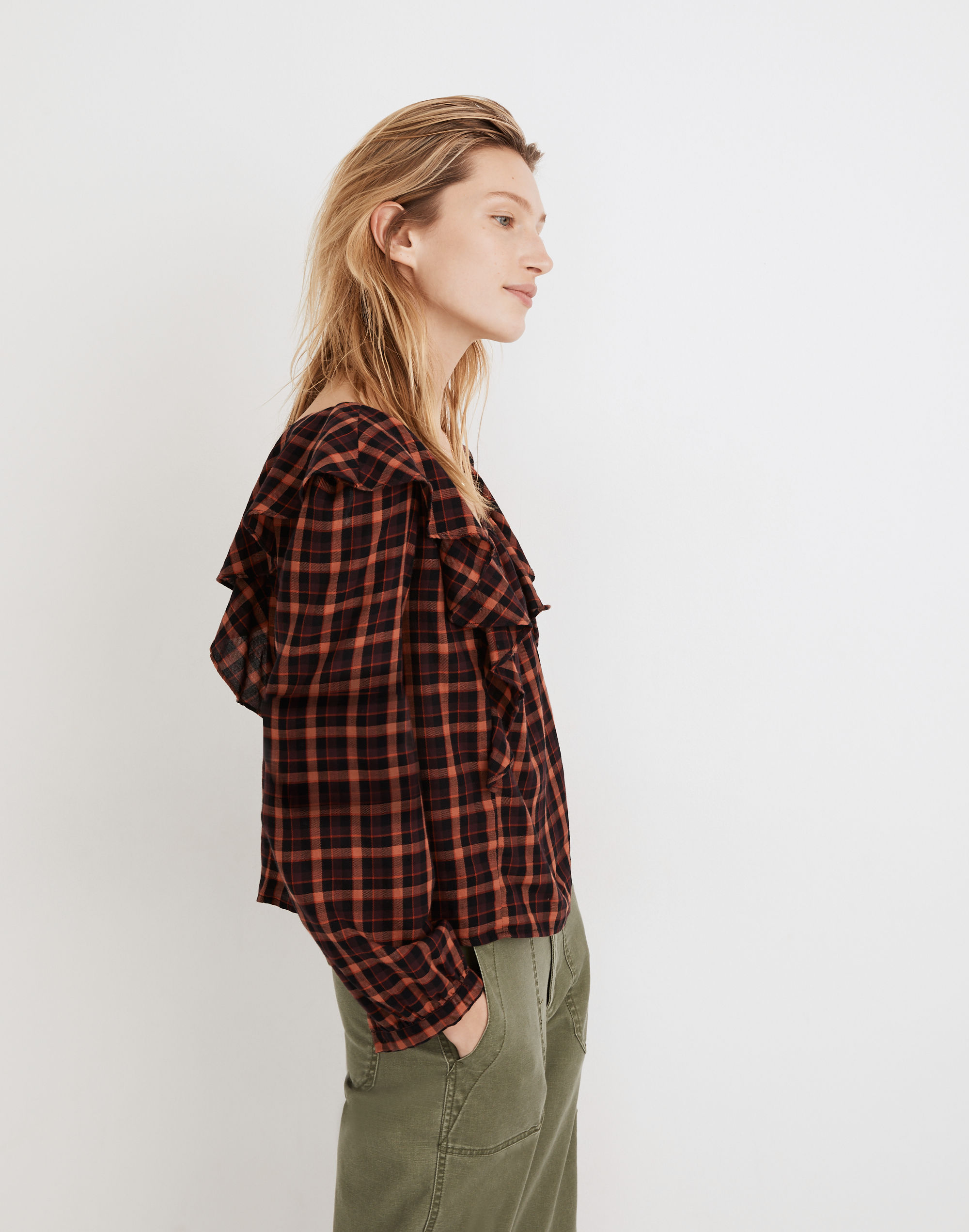 Plaid Ruffled Square-Neck Crop Top | Madewell