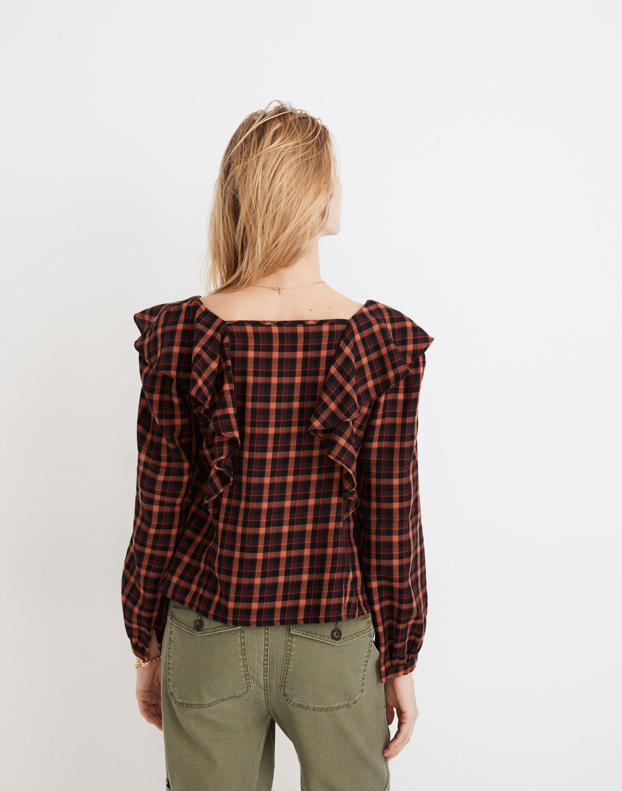 Plaid Ruffled Square-Neck Crop Top | Madewell