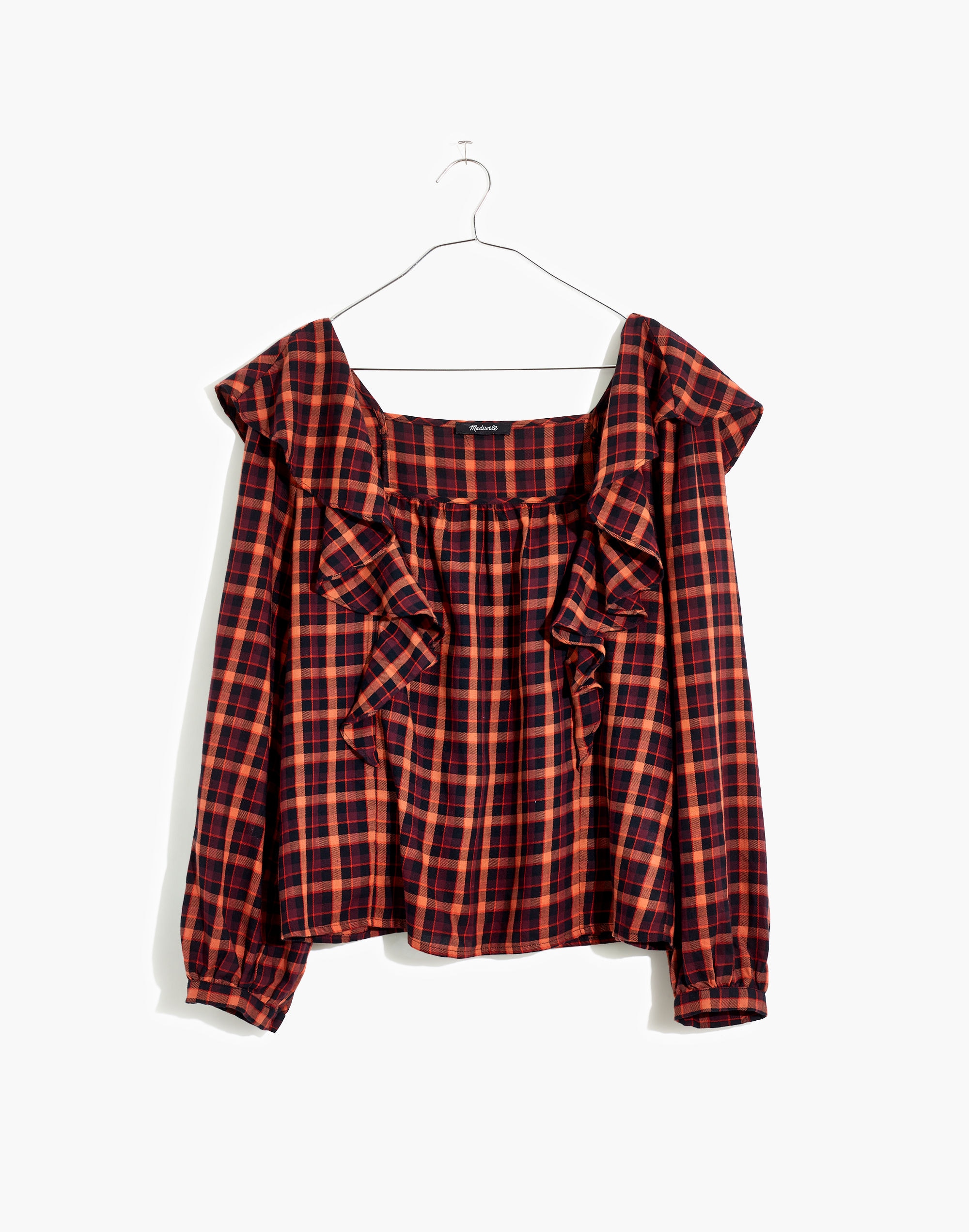 Plaid Ruffled Square-Neck Crop Top | Madewell