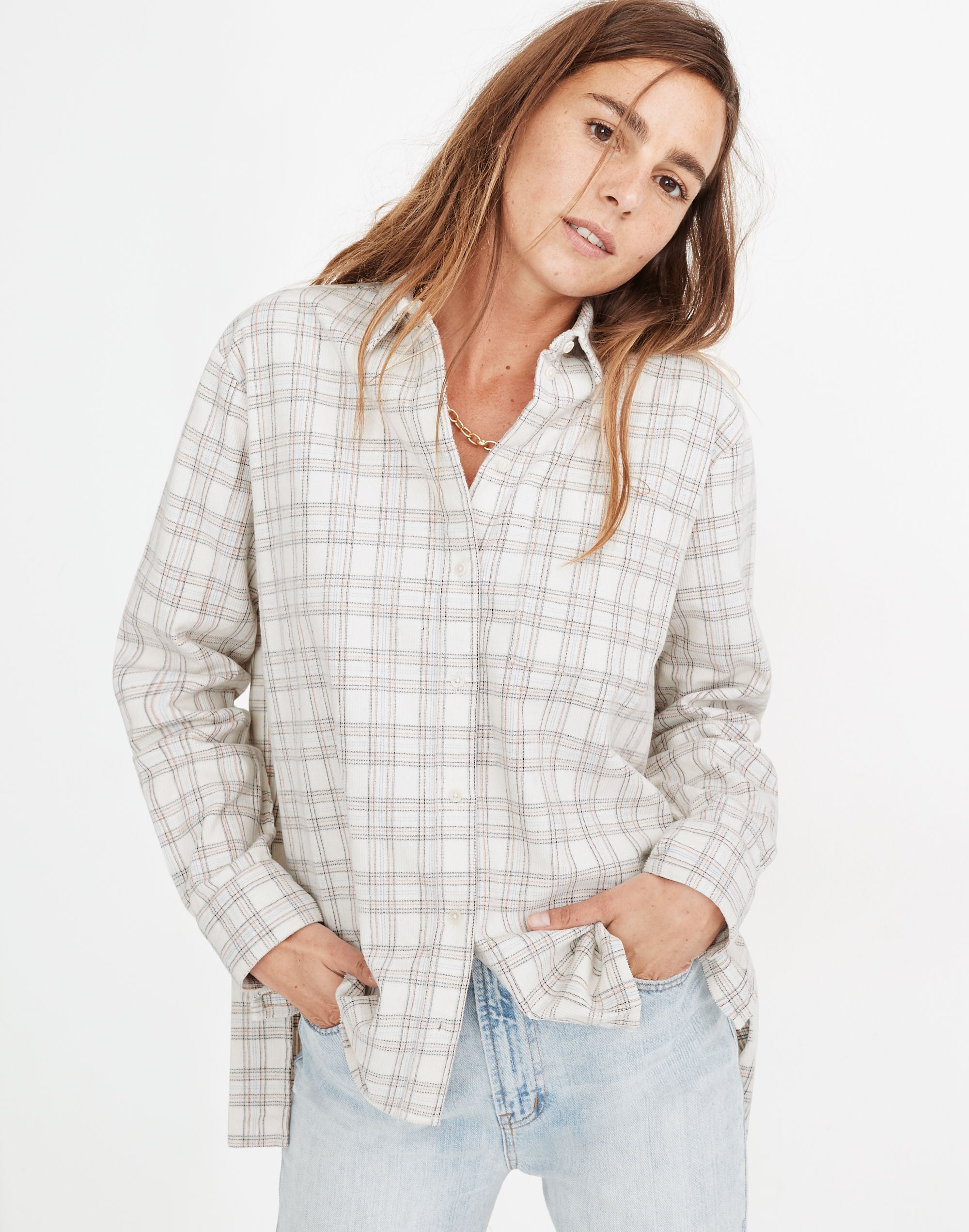 Corduroy Oversized Ex-Boyfriend Shirt in Lombard Plaid | Madewell