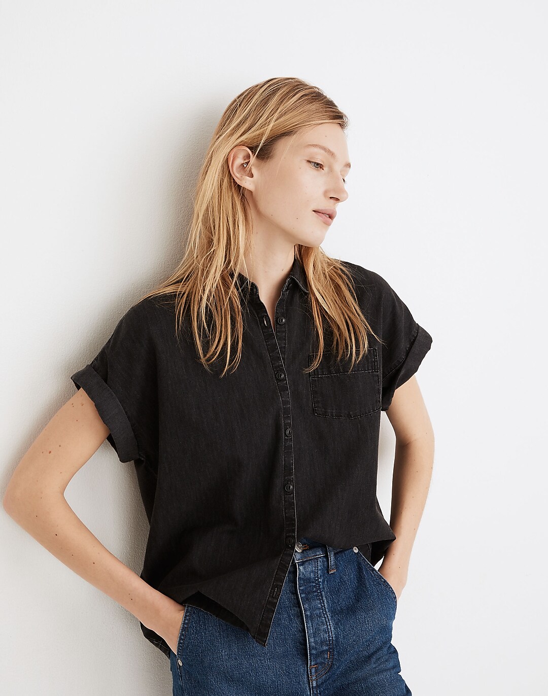Madewell Women's Short-Sleeve Denim Button-Up Shirt