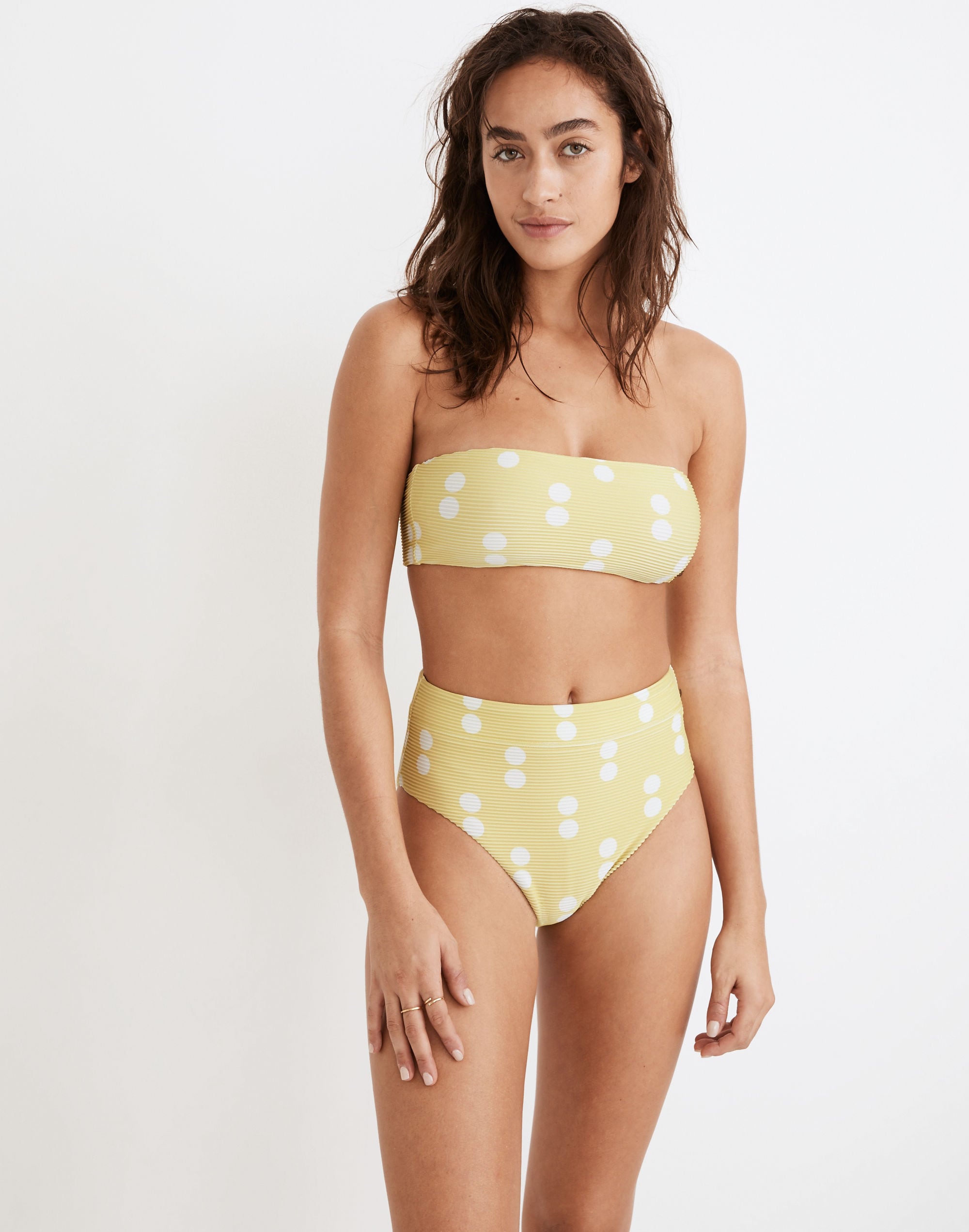 Madewell Ribbed High-Cut Bikini Bottom in Double Dot