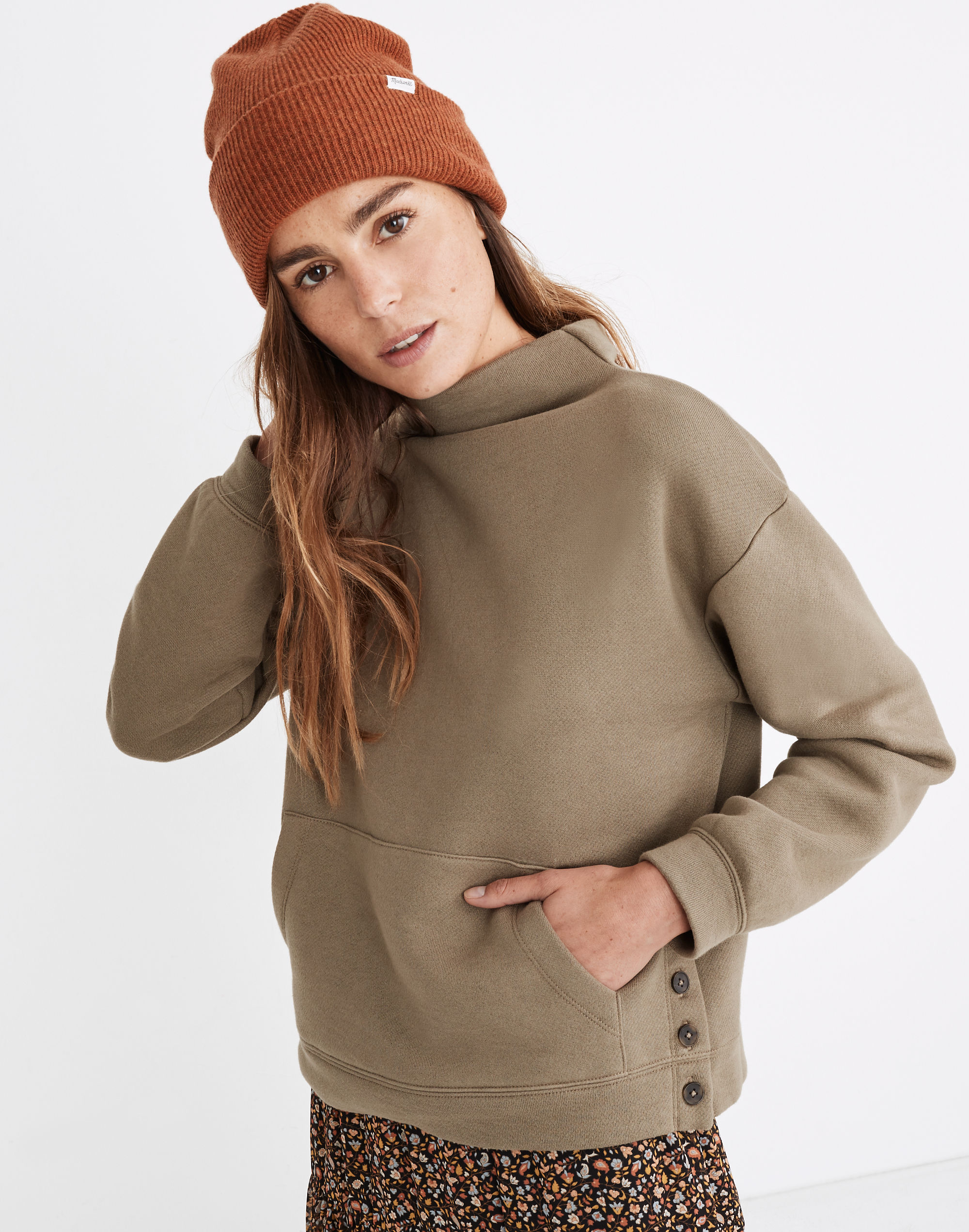 MWL Betterterry Mockneck Side-Button Sweatshirt | Madewell